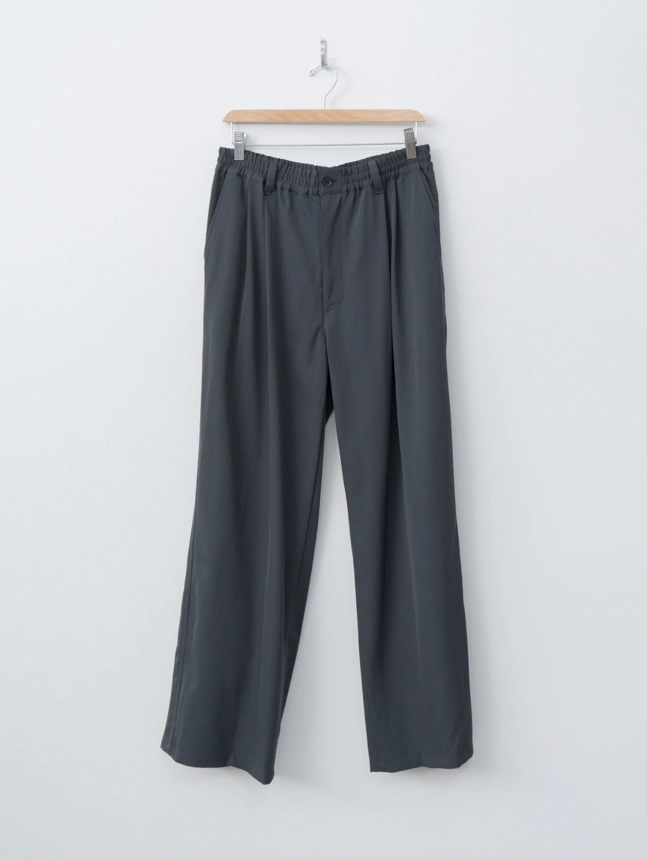 Wool Washer Twill 2pleated Wide-leg Easy Trousers