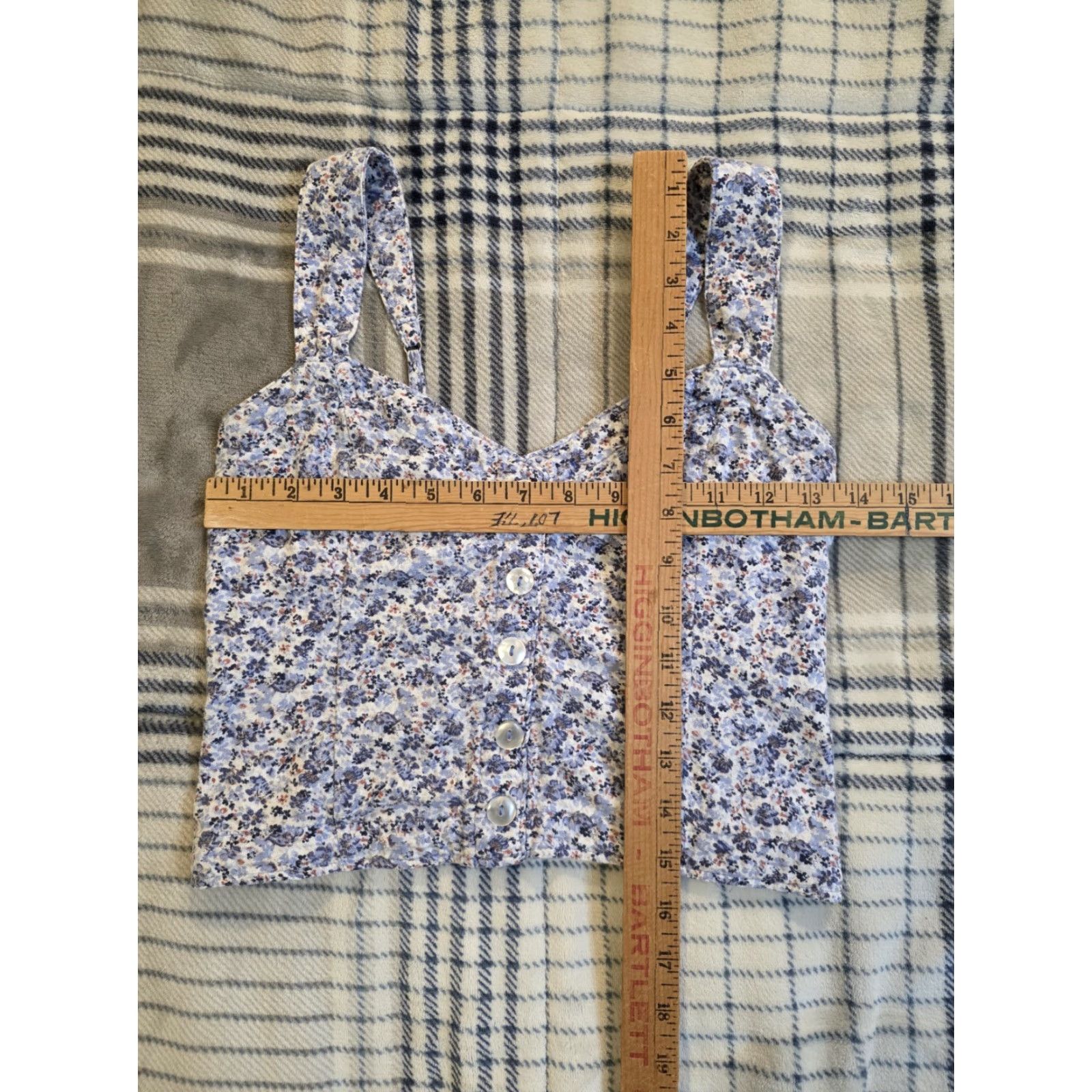 Abercrombie & Fitch Abercrombie & Fitch Linen Blend Crop Cami Tank Top Blue Flowers Stretch Small Women Tank Sleeveless V-Neck Spaghetti Pullover Slim Size S / US 4 / IT 40 - 6 Thumbnail