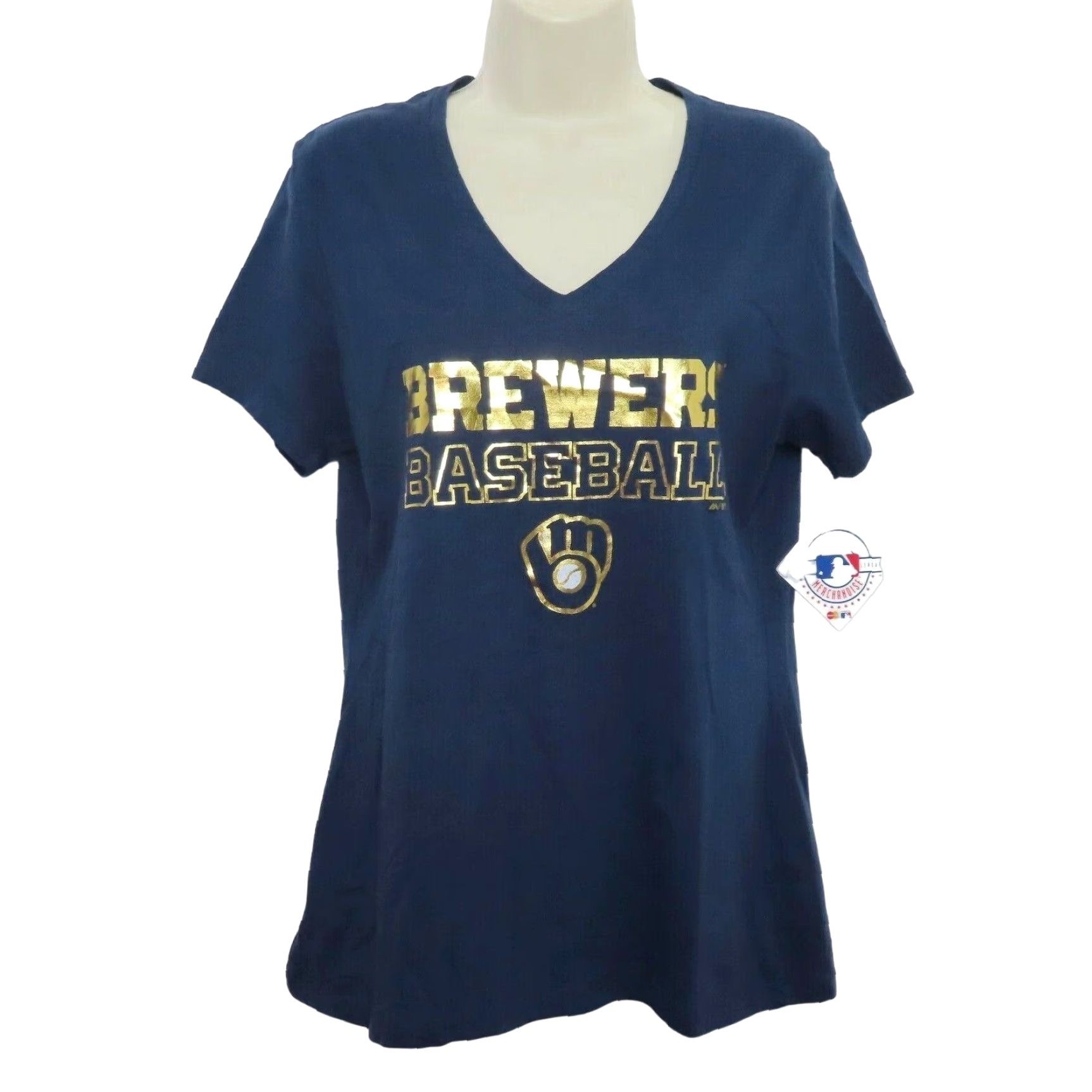 Vintage Majestic Milwaukee Brewers V Neck Tee T Shirt NEW Women Large Blue Sleeve Short T Shirt Baseball Basic V-Neck Size L / US 10 / IT 46 - 8 Thumbnail