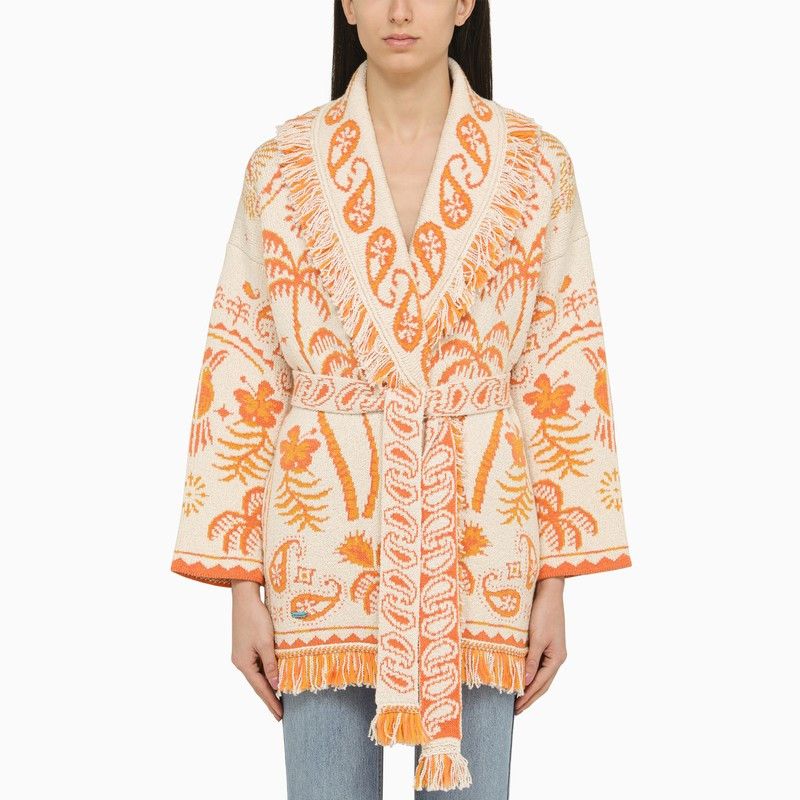 image of Alanui White/orange Jacquard Cardigan, Women's (Size XS)