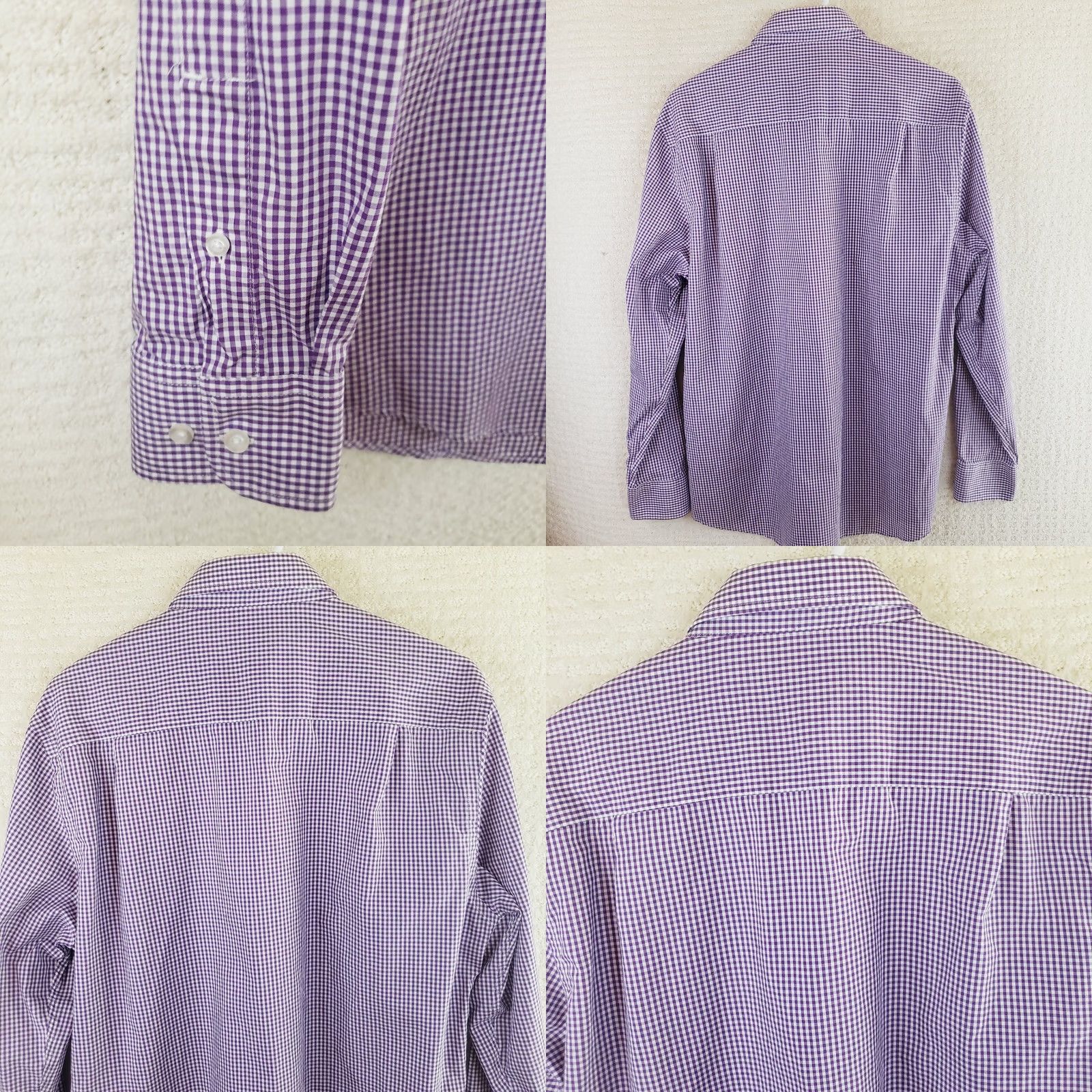 Nautica Nautica Dress Shirt Men L 16 34/35 Purple White Check Button-Down Long Sleeve Vintage Regular Size 42R - 8 Thumbnail