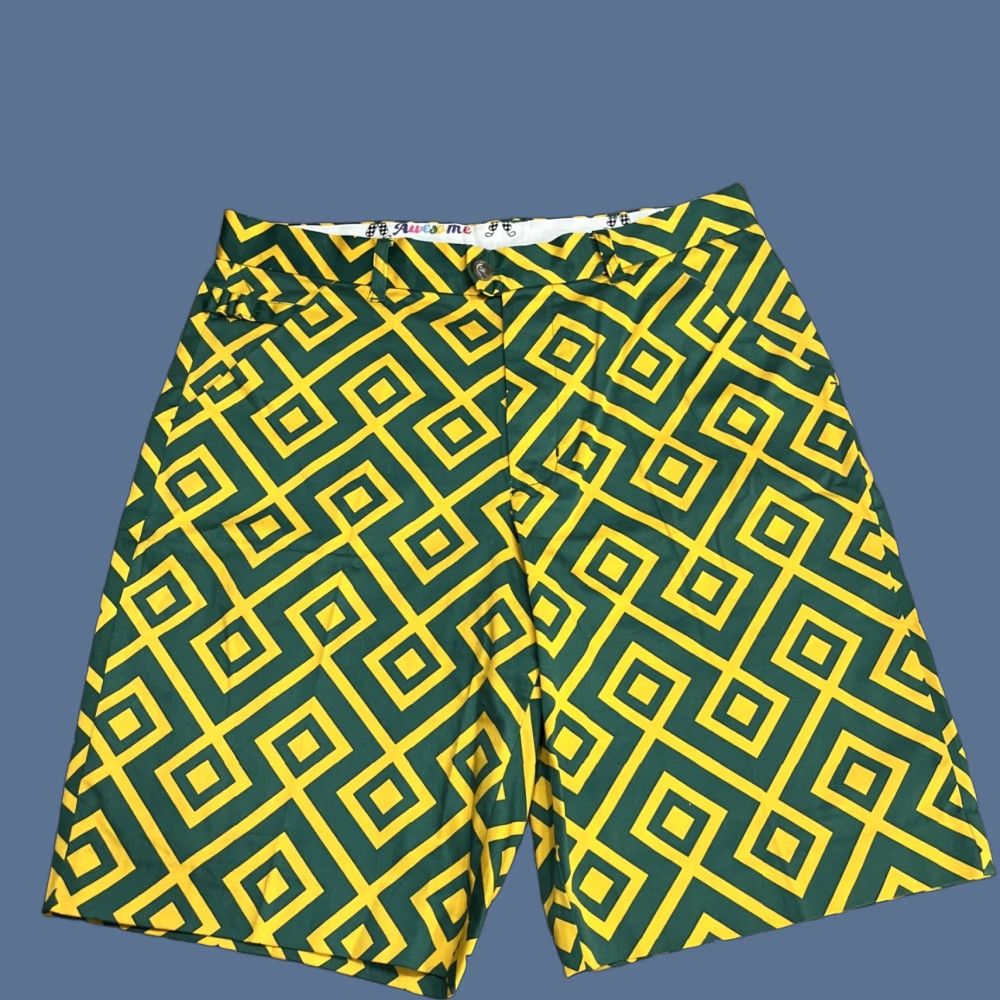 Vintage Royal & Awesome Golf Shorts Mens 32 Green Yellow Argyle Diamond 5 Pocket Flat Front Inseam 10in Regular Buttons Spring Summer Fall Size US 32 / EU 48 - 1 Thumbnail