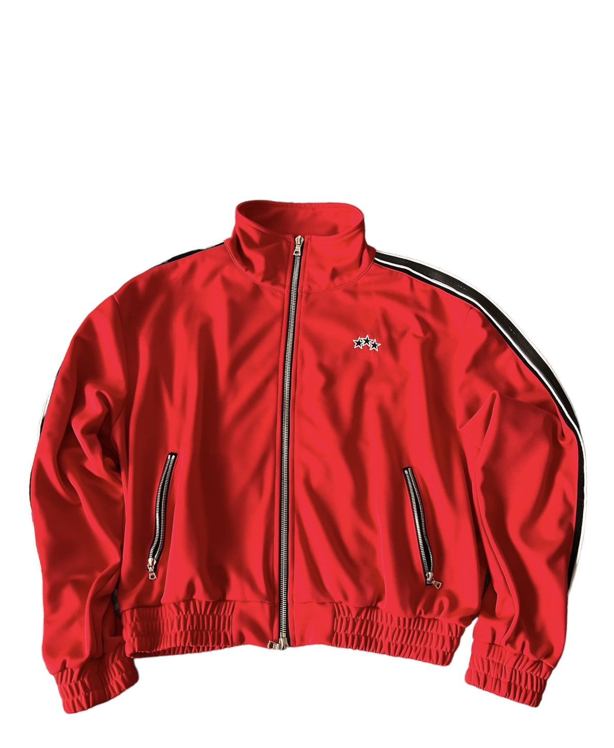 image of Amiri Leather-Trimmed Track Jacket in Red, Men's (Size Small)