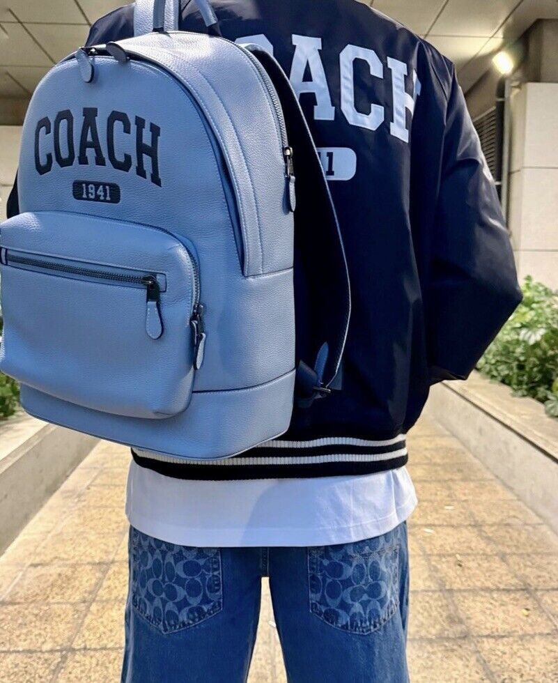 image of NWT Coach West Backpack With Varsity Cs605 in Gunmetal/Cornflower, Men's