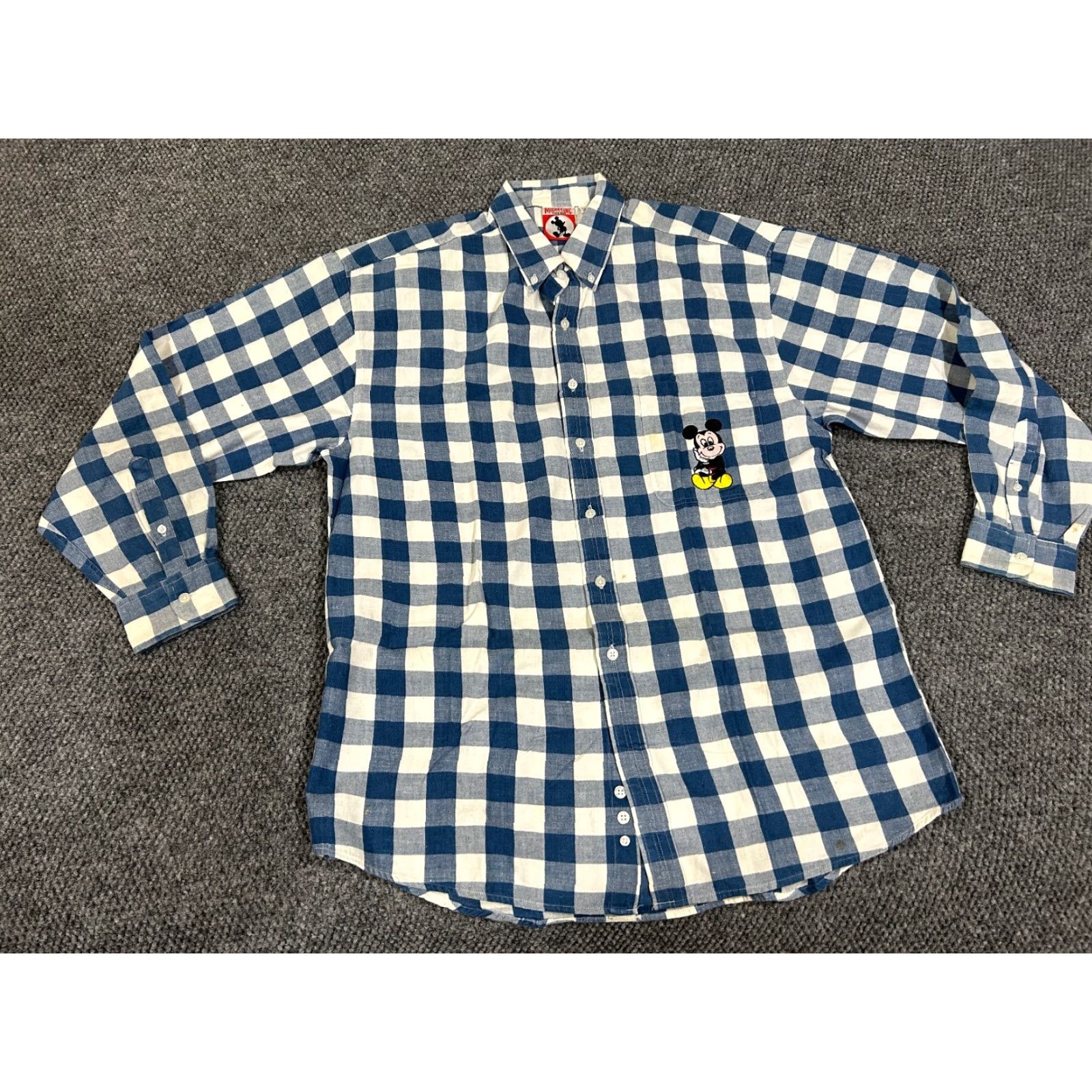 Disney VINTAGE Mickey Inc button-up shirt Mens Large blue white plaid Disney Mickey Mouse Shirt Regular Mens L Blue Plaid Button-Down 3-4 season Size US L / EU 52-54 / 3 - 2 Thumbnail