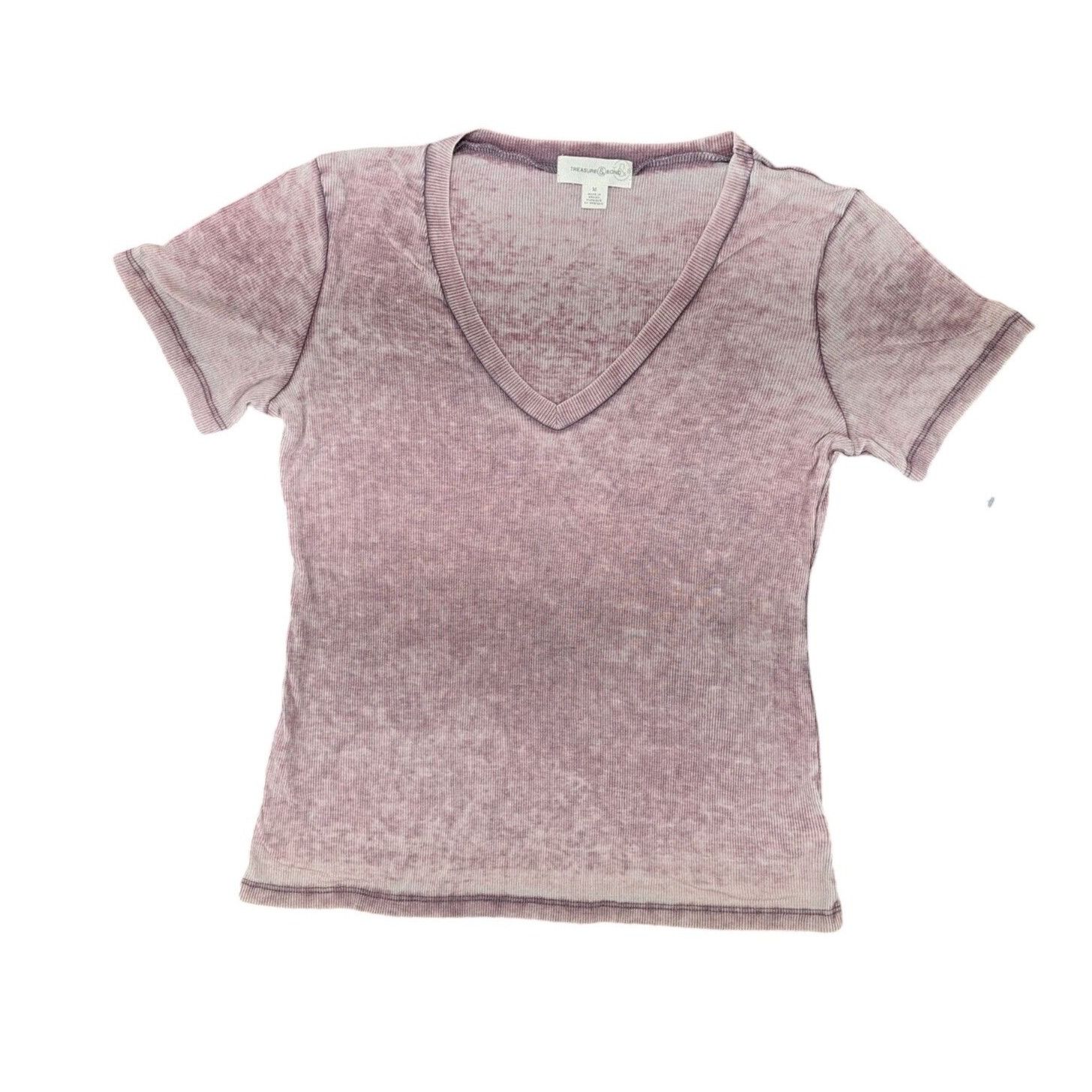 Treasure & Bond Treasure & Bond Women Medium Top Blouse V-Neck Purple Ribbed Size M / US 6-8 / IT 42-44 - 1 Thumbnail