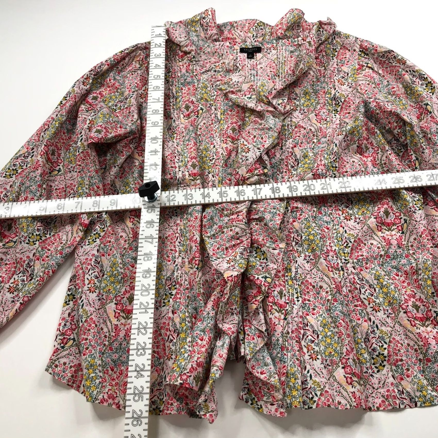 Talbots Talbots Plus 1X Button Long Sleeve Shirt Floral White Size XL / US 12-14 / IT 48-50 - 4 Thumbnail