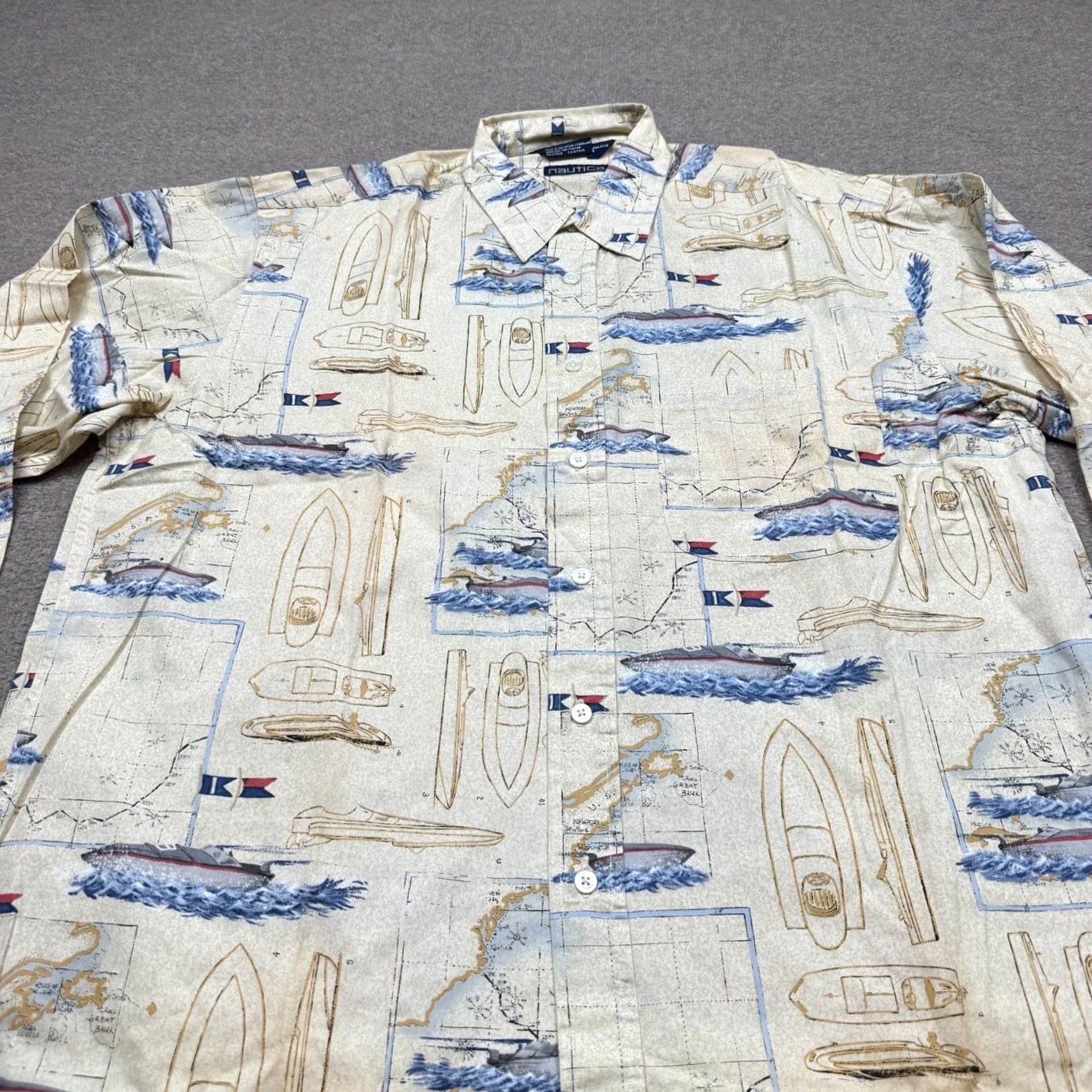 Nautica VINTAGE Nautica Shirt Yellow Long Sleeve Men's L BOAT AOP 90s Size US L / EU 52-54 / 3 - 4 Thumbnail