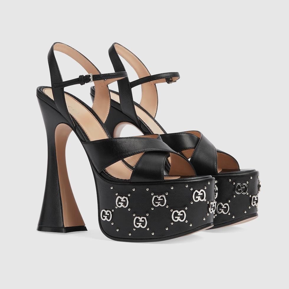 image of Gucci Interlocking G Logo Studs Sandals In Black, Women's (Size 4)
