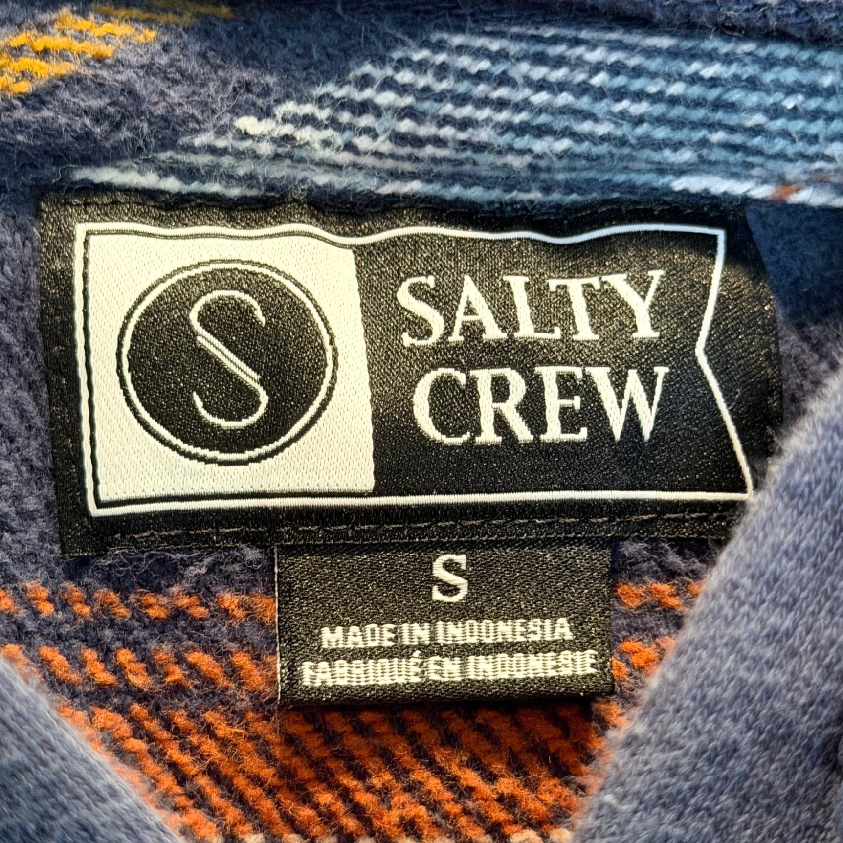 Vintage Salty Crew Shirt Mens Small Blue Striped Flannel Button-Up Hoodie Casual Mens Size US S / EU 44-46 / 1 - 3 Thumbnail
