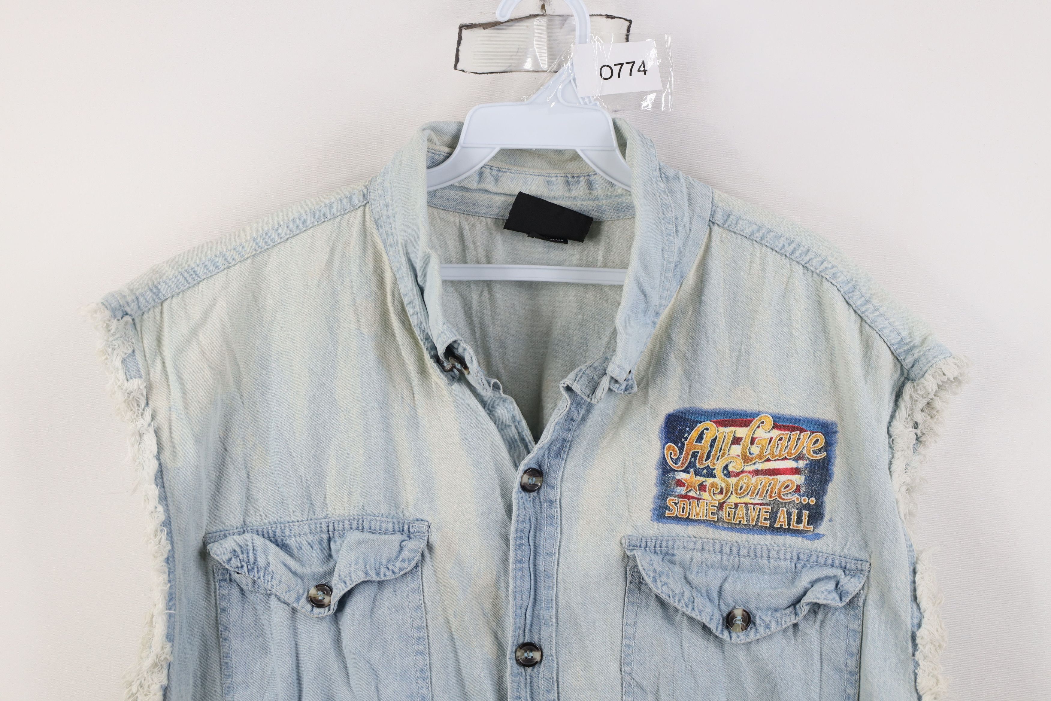 Vintage Vintage 90s POW MIA Motorcycle Cut Off Denim Button Shirt Size US XXL / EU 58 / 5 - 2 Thumbnail