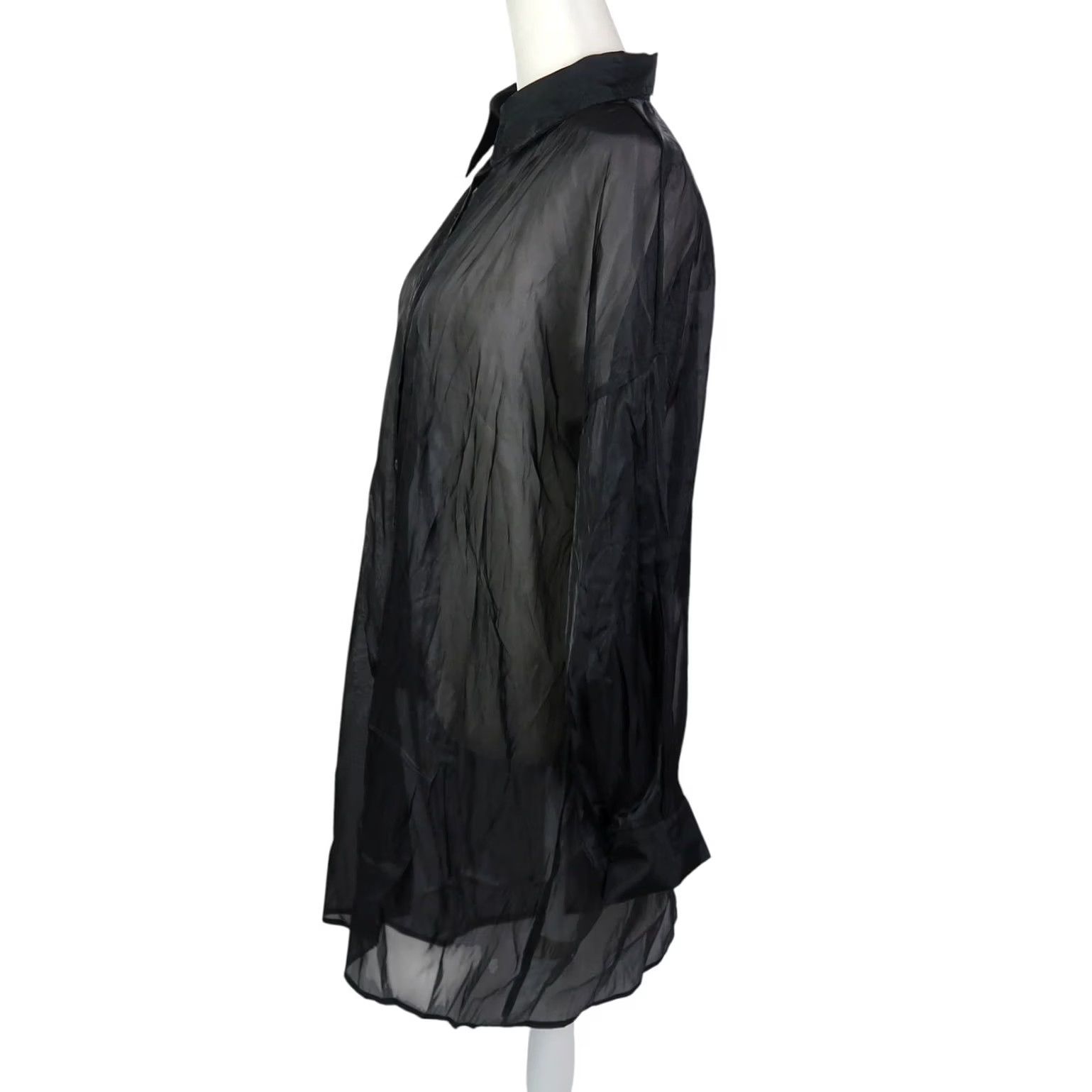 Vintage JLUXLABEL Black Sheer Button-Down Tunic Top Blouse Small Women Long Sleeve Collared Casual Party/Cocktail Solid Button Tunic Black Small Size S / US 4 / IT 40 - 3 Thumbnail