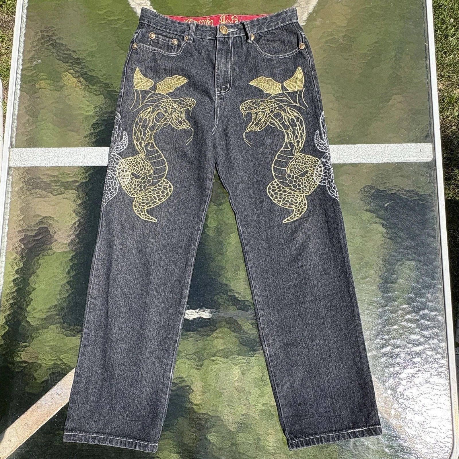 Other Y2K Crown Holders Archival Grunge All Over Embroidery Denim Size US 34 / EU 50 - 1 Thumbnail