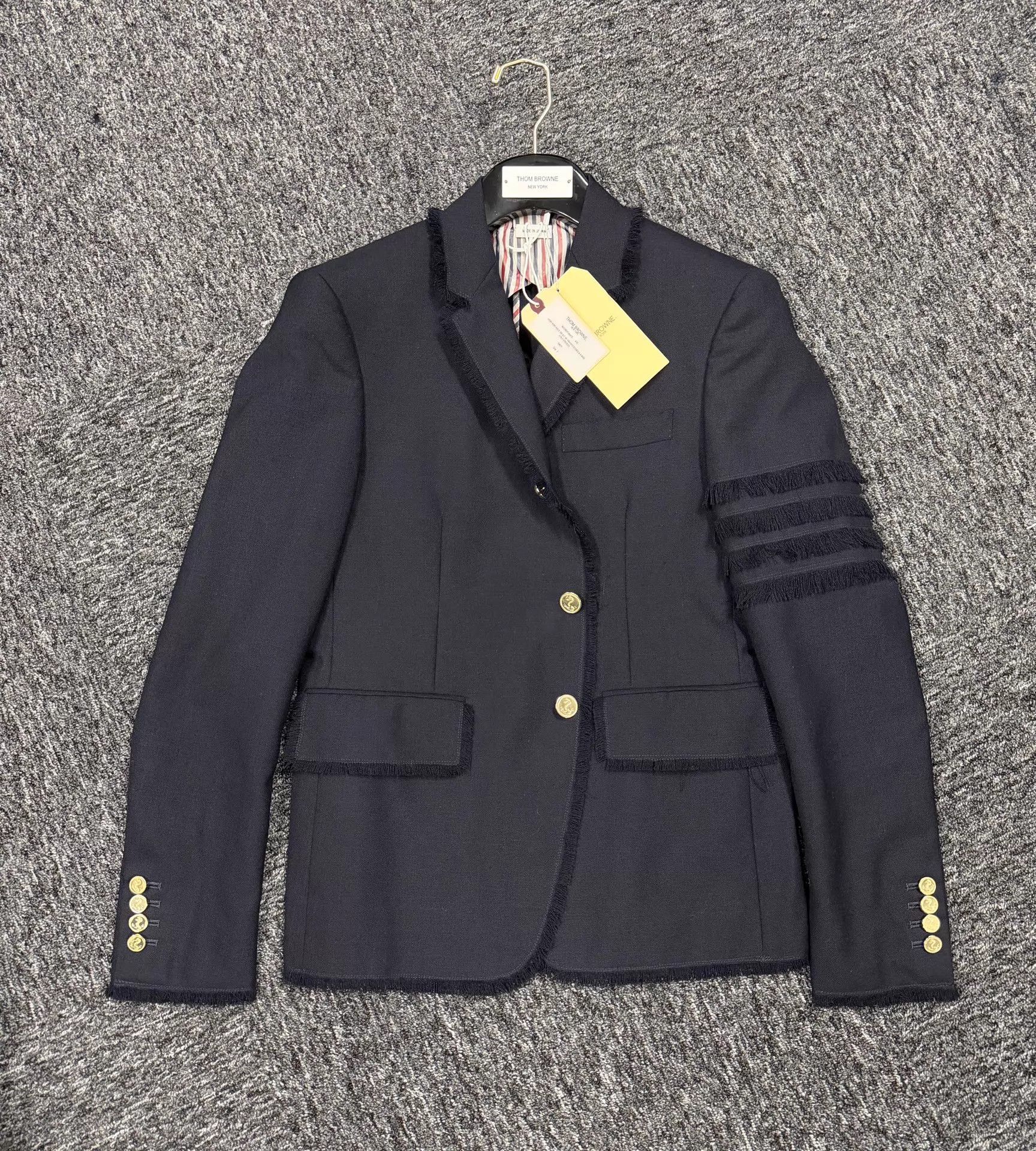 Thom Browne THOM BROWNE Navy Fringe 4-Bar Slim Blazer Size US M / EU 48-50 / 2 - 3 Thumbnail