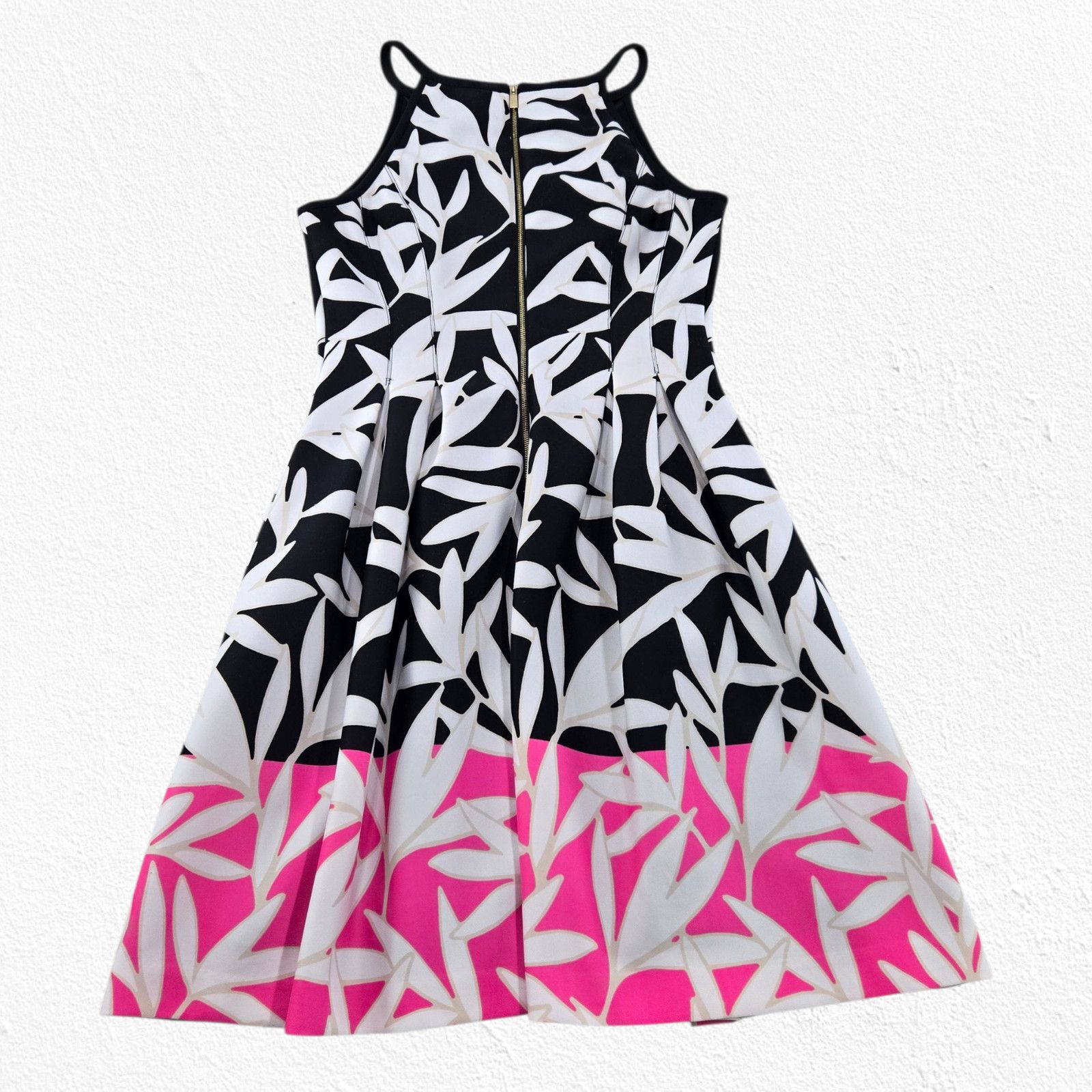 Vince Camuto Vince Camuto Black White Pink Leaf Fit & Flare Dress Size 12 Size XL / US 12-14 / IT 48-50 - 9 Thumbnail