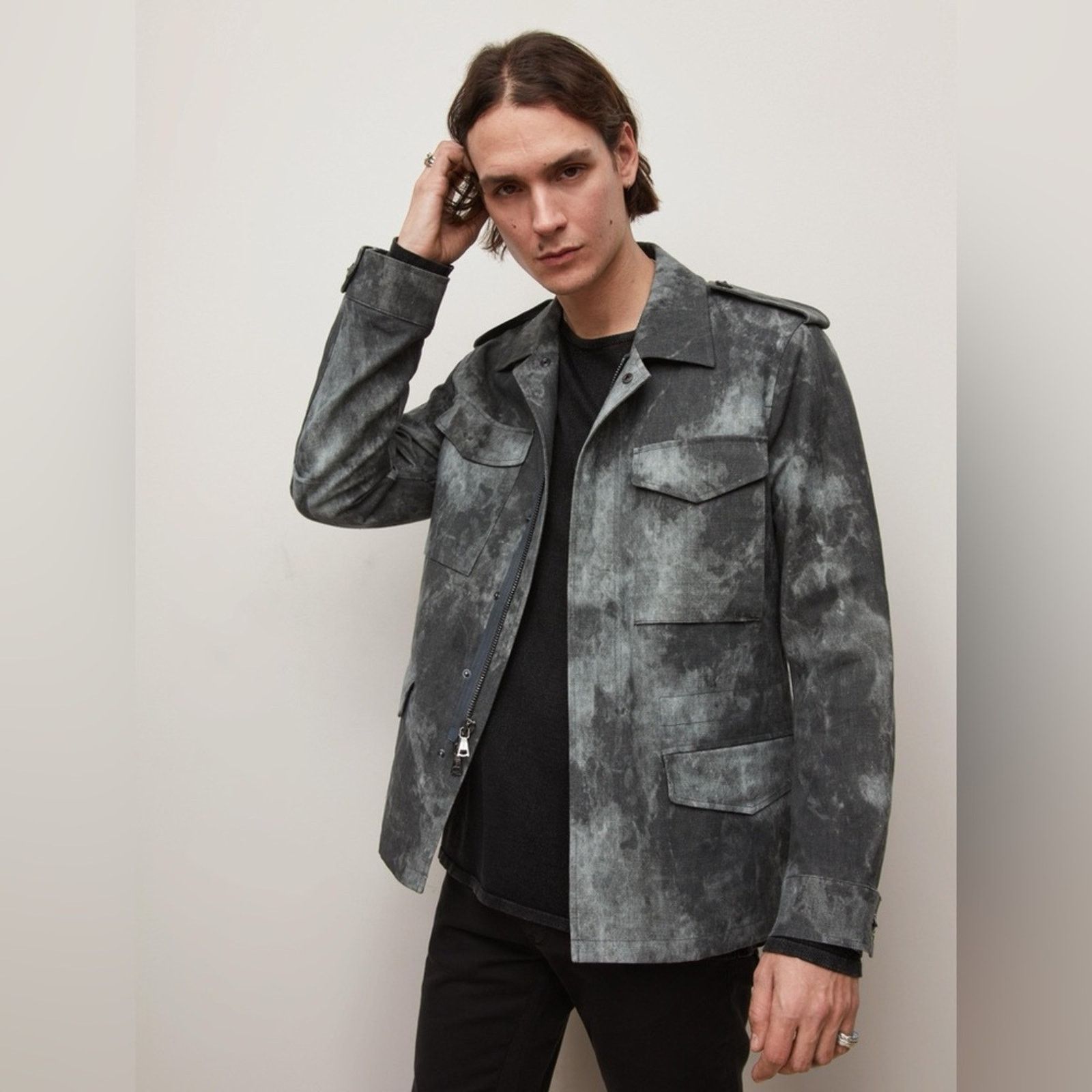John Varvatos John Varvatos Military Field Jacket Gray Acid Wash 50 L Size US L / EU 52-54 / 3 - 1 Thumbnail