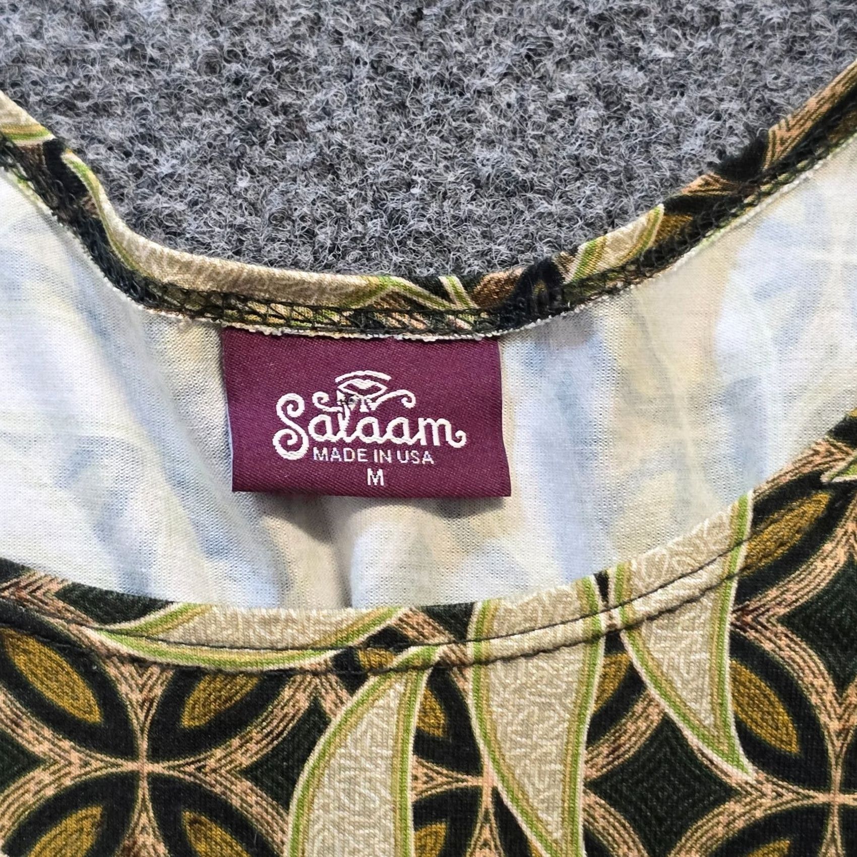 Vintage Salaam Top Women Medium Black Tan Abstract Art To Wear 3/4 Sleeve Stretch Casual Shirt Womens Size M / US 6-8 / IT 42-44 - 3 Thumbnail