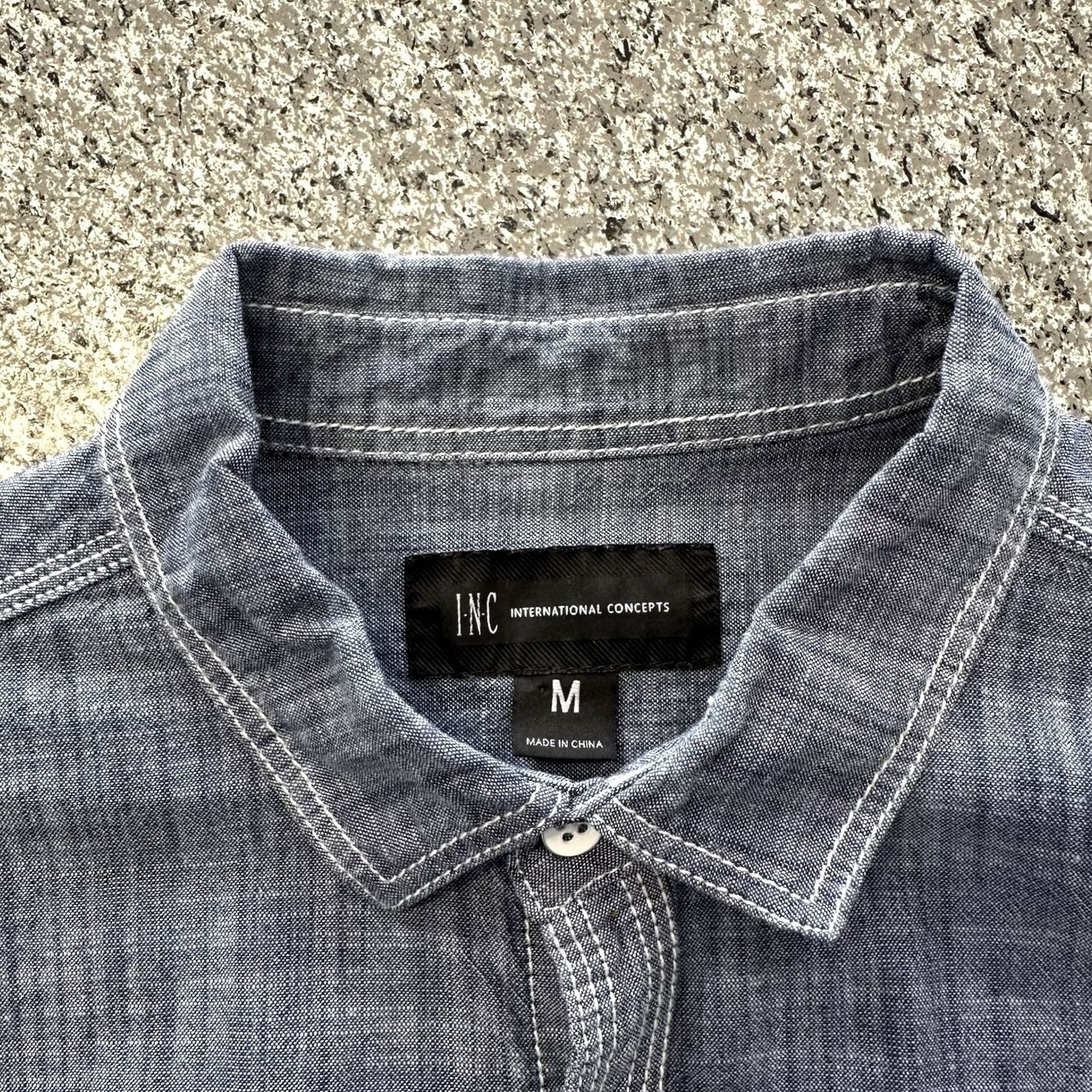 Vintage INC International Concepts Shirt Mens M Chambray Long Sleeve Button Up Blue Size US M / EU 48-50 / 2 - 2 Thumbnail