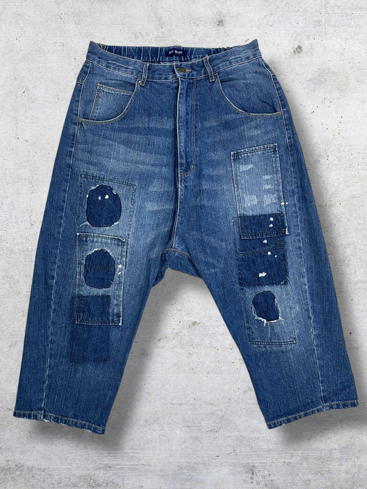 VINTAGE BIT BLUE 90S OG JAPAN DESIGNER PATCHWORK SHORT DENIM