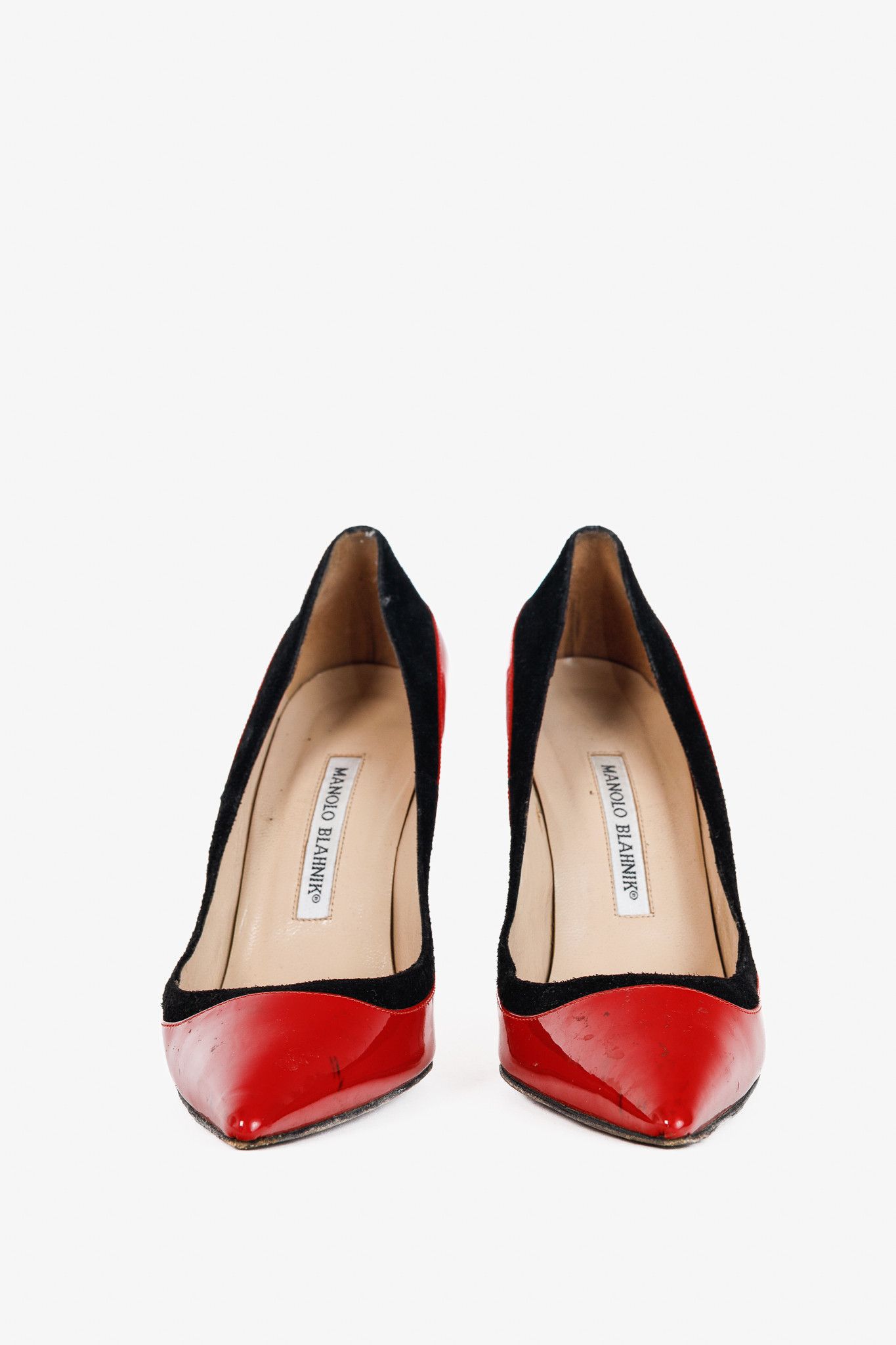 Manolo Blahnik Manolo Blahnik Pretati Red Patent & Suede Pumps Size US 7.5 / IT 37.5 - 2 Thumbnail