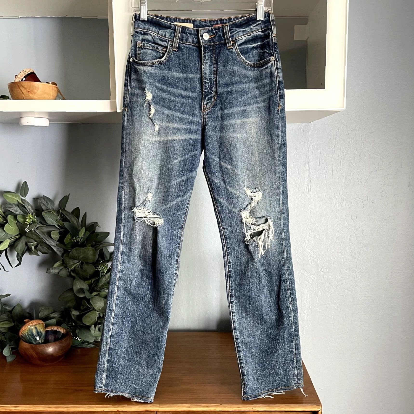 Vintage VINTAGE Pilcro The Vintage Straight Leg Jeans Distressed 27 Blue Denim Cotton High Rise Womens Jeans Size 27" / US 4 / IT 40 - 3 Thumbnail