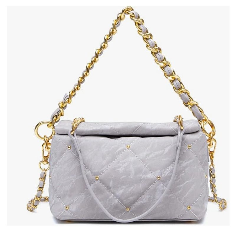 Quilted Crossbody Bag 7.4"× 2.9"× 4.7" Pu2Chain Straps44" in Grey, Women's