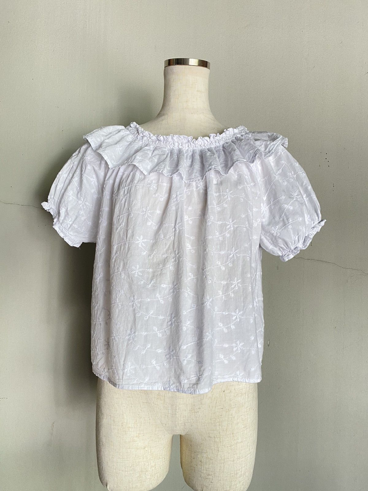 Nina Ricci Ricca ricca White Embroidered Puff Sleeve Blouse Size M / US 6-8 / IT 42-44 - 21 Thumbnail
