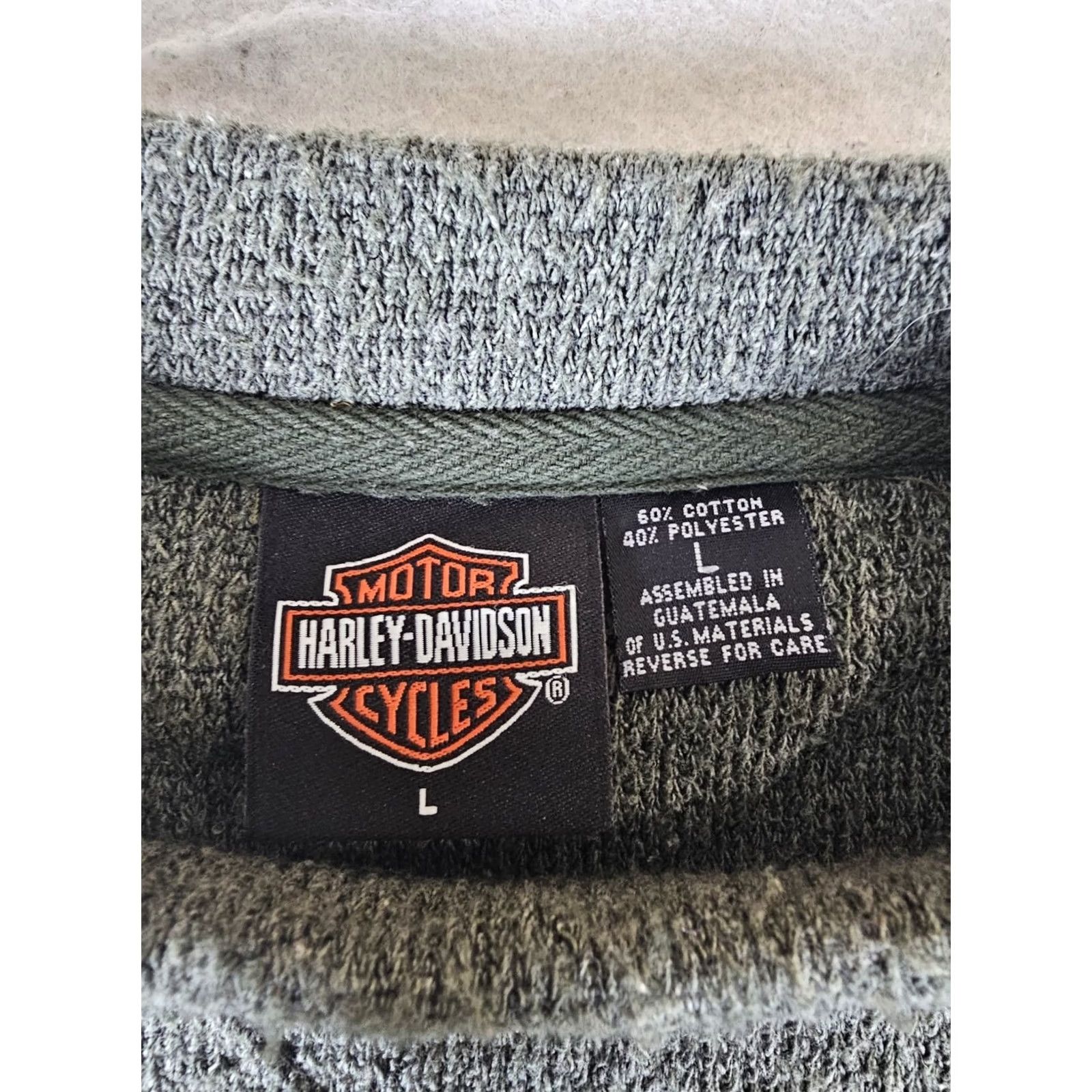 Harley Davidson Harley-Davidson Sweater Green Crew Neck Men Large Terry Cloth Classic Pullover Heavyweight Knit Cotton Blend Vintage No Size US L / EU 52-54 / 3 - 6 Thumbnail