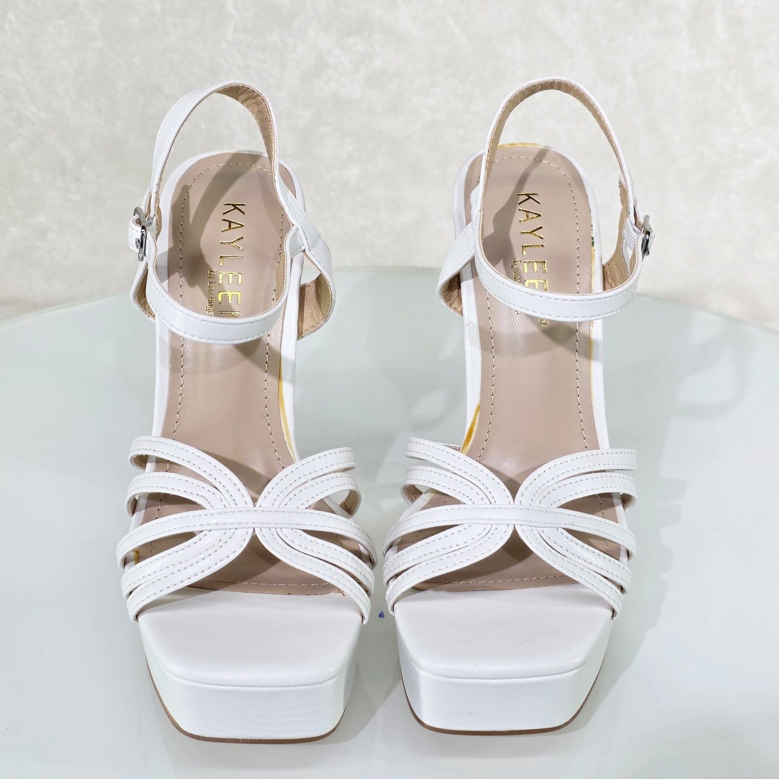 Other Posh White Matte Spool High Heels Ankle Strap Open Toe Sanda Size US 6 / IT 36 - 5 Thumbnail