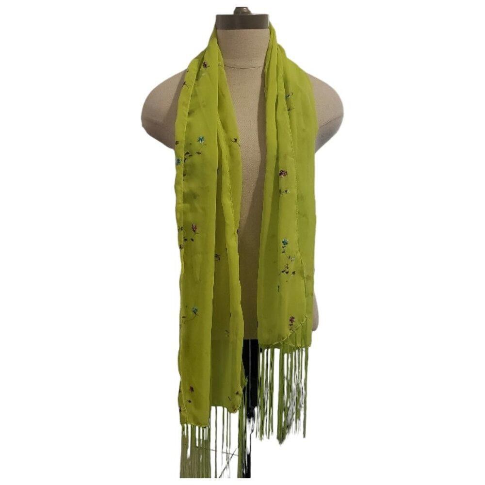 Designer CT1678 Lime Green Fringed Floral Scarf Size ONE SIZE - 2 Thumbnail