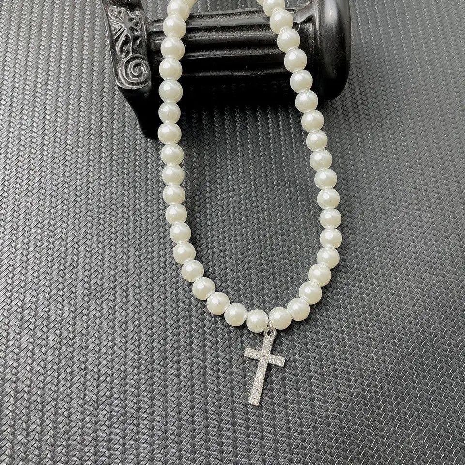 Other Punkrock Diamond Cross Glitter Pearls Necklace Chain Size ONE SIZE - 4 Thumbnail