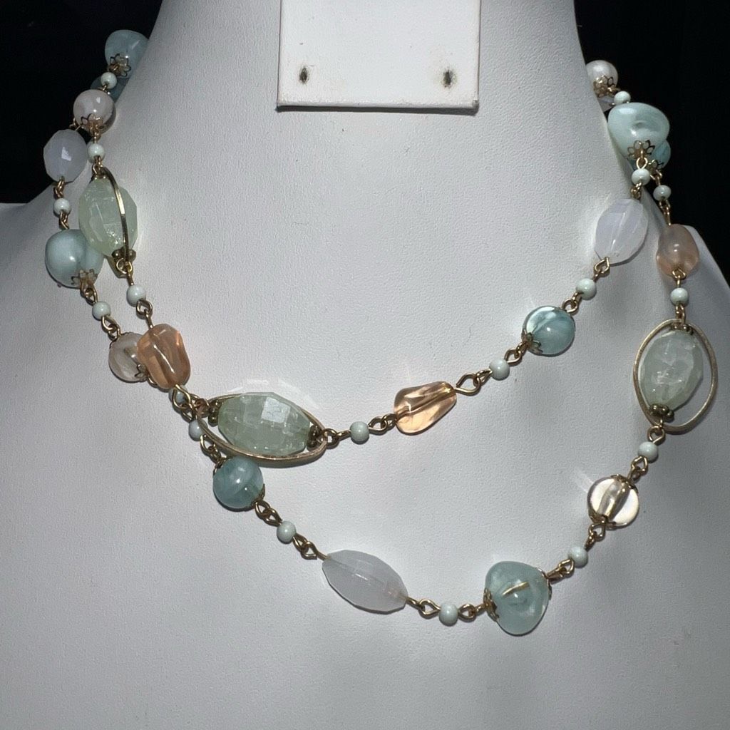 Vintage Vintage Glass Bead and Stone Silver Tone Long Necklace (show Size ONE SIZE - 5 Thumbnail