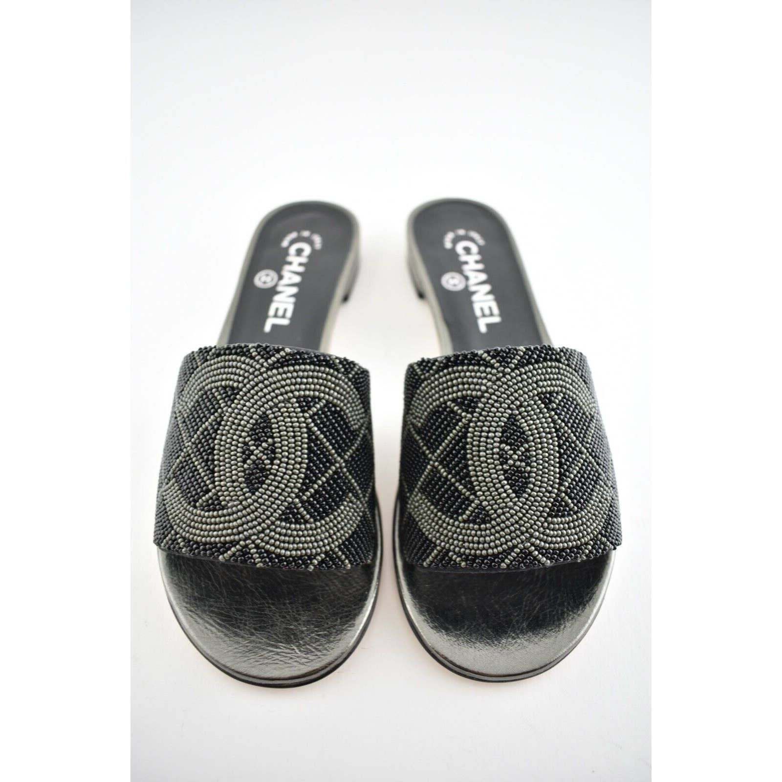 Chanel Chanel 20P Black Grey Pearl Embroidery Bead CC Logo Size US 7 / IT 37 - 6 Thumbnail