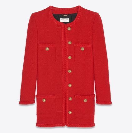o1bcso1str1224 Long Jacket In Diamond Embossed Tweed in Red