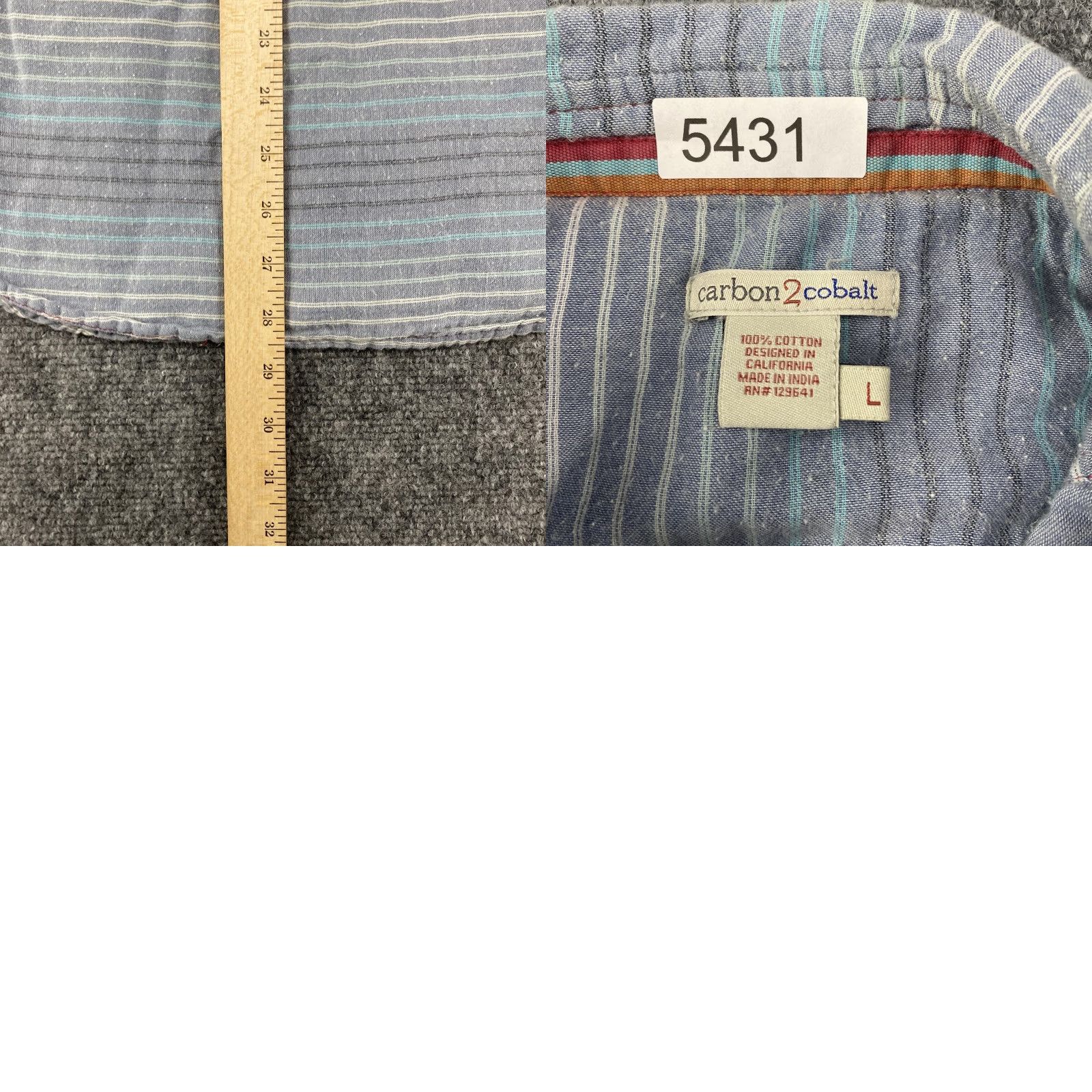 Carbon2Cobalt VINTAGE carbon2cobalt Shirt Mens Large Blue Striped Cotton Long Sleeve Button Up Size US L / EU 52-54 / 3 - 8 Thumbnail