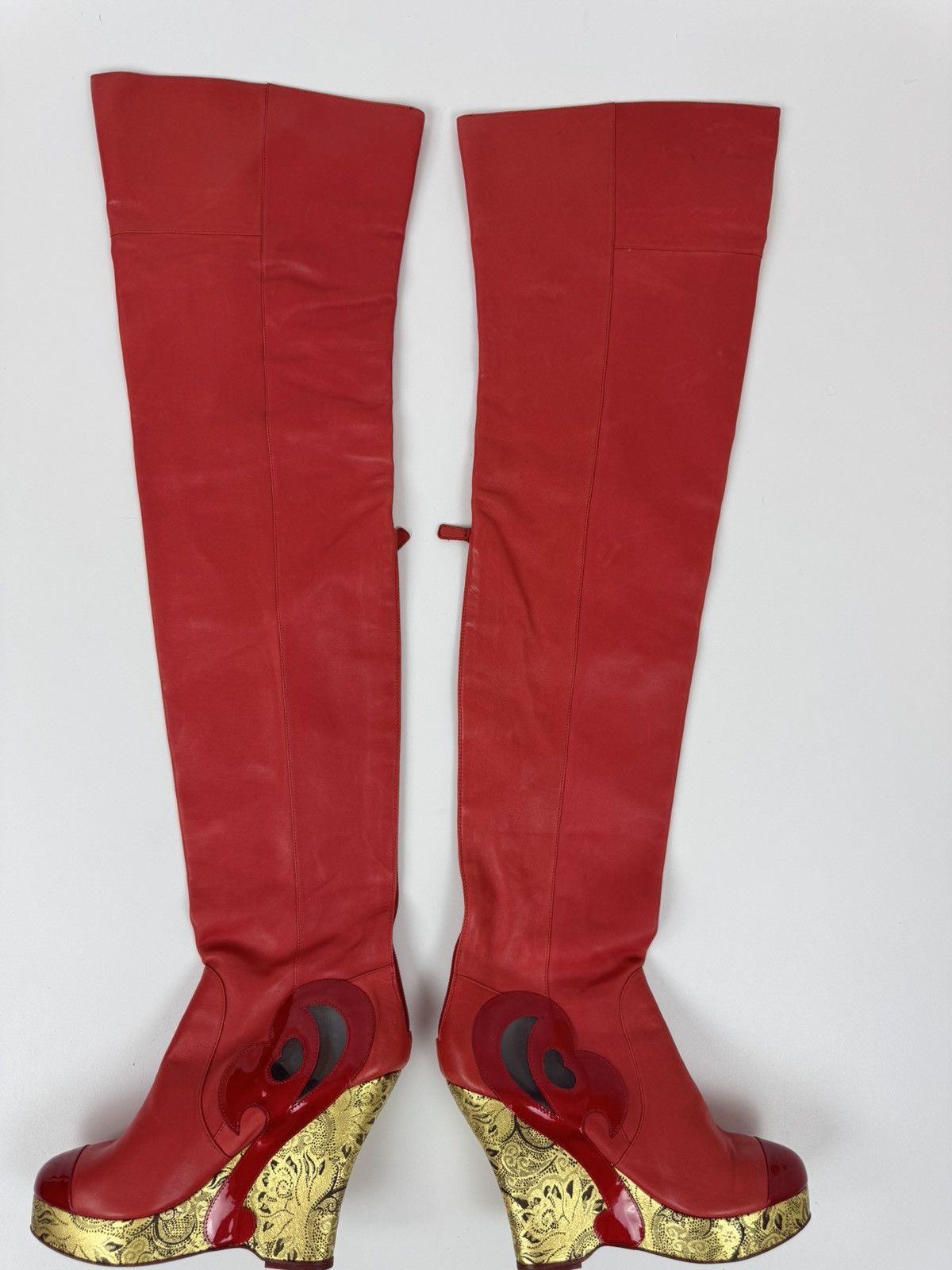 Chanel Chanel Paris Red Leather Over Knee Wadge Boots Avant Garde Size US 9 / IT 39 - 9 Thumbnail