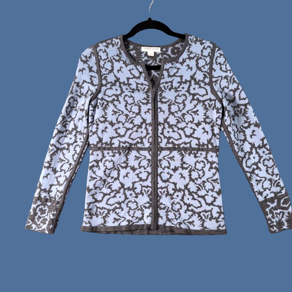 Pendleton Pendleton Petite Blue Geometric Merino Wool Zip Knit Cardigan Sweater Womens Size XXS / US 00 / IT 34 - 1 Thumbnail
