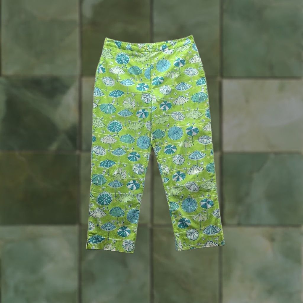 Lilly Pulitzer VINTAGE Lilly Pulitzer Pants Womens 6 Capri Beach Umbrella Seagull Sand Dollar Green Size 30" / US 8 / IT 44 - 1 Thumbnail