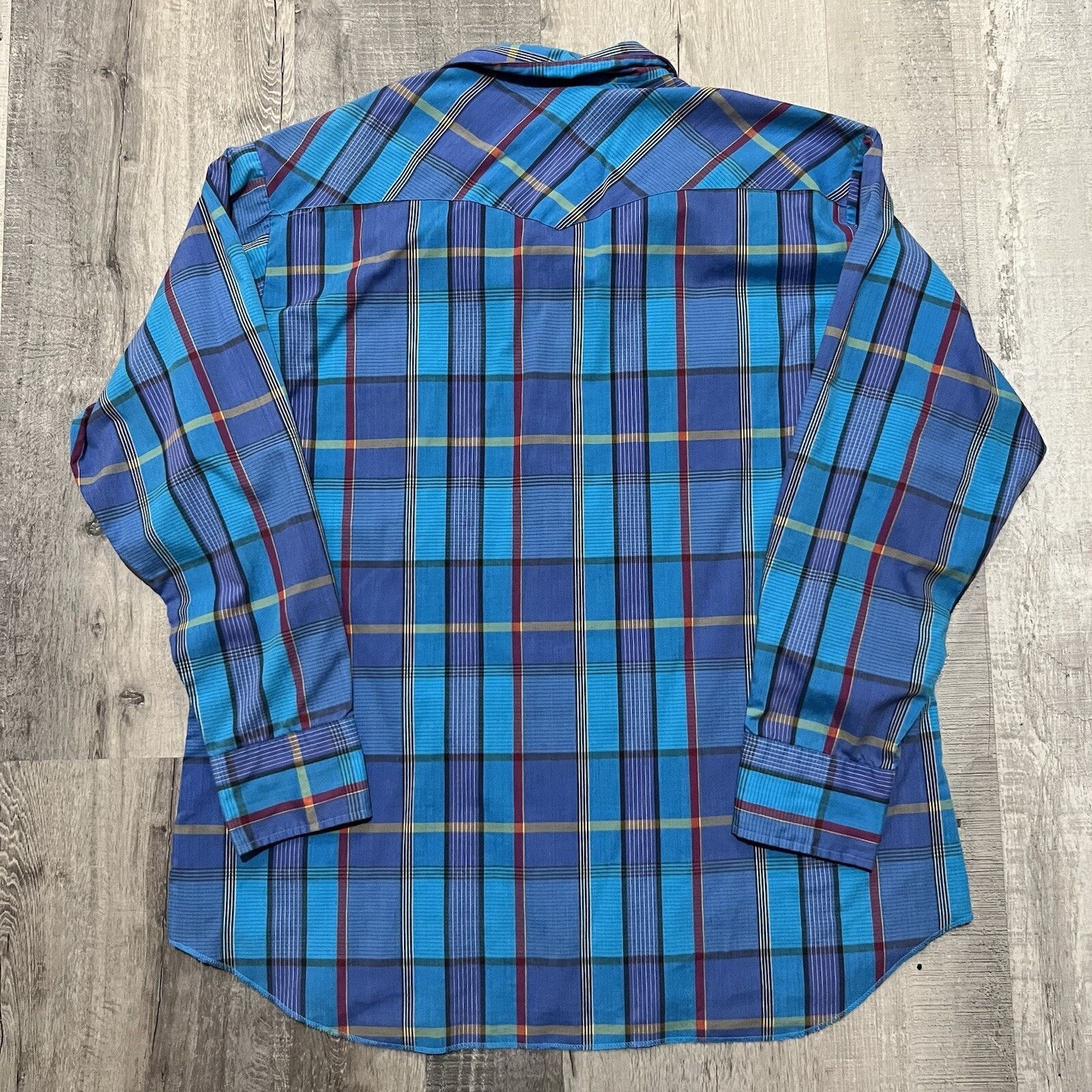 Wrangler VTG Wrangler XLong Tails Blue Plaid Western Pearl Snap Shirt Size US XL / EU 56 / 4 - 3 Thumbnail