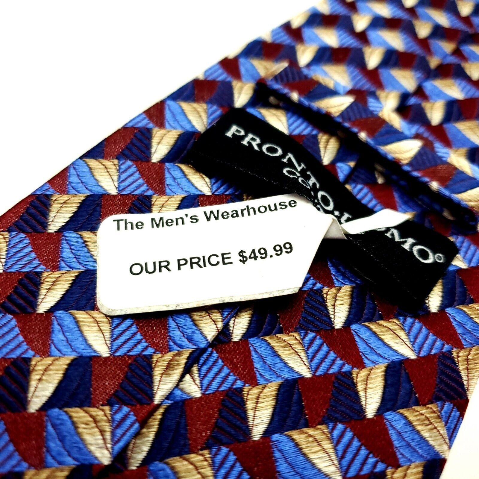 Pronto Uomo Pronto Uomo Couture Silk Tie Woven Red Blue Yellow Geometric Size ONE SIZE - 4 Thumbnail