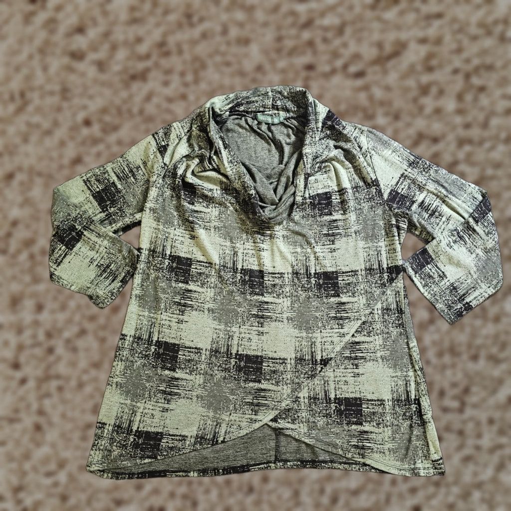 Vintage Cutloose Top Womens XL Green Black Cowl Neck 3/4 Sleeve Knit Blouse Casual Mens? Size XL / US 12-14 / IT 48-50 - 1 Thumbnail