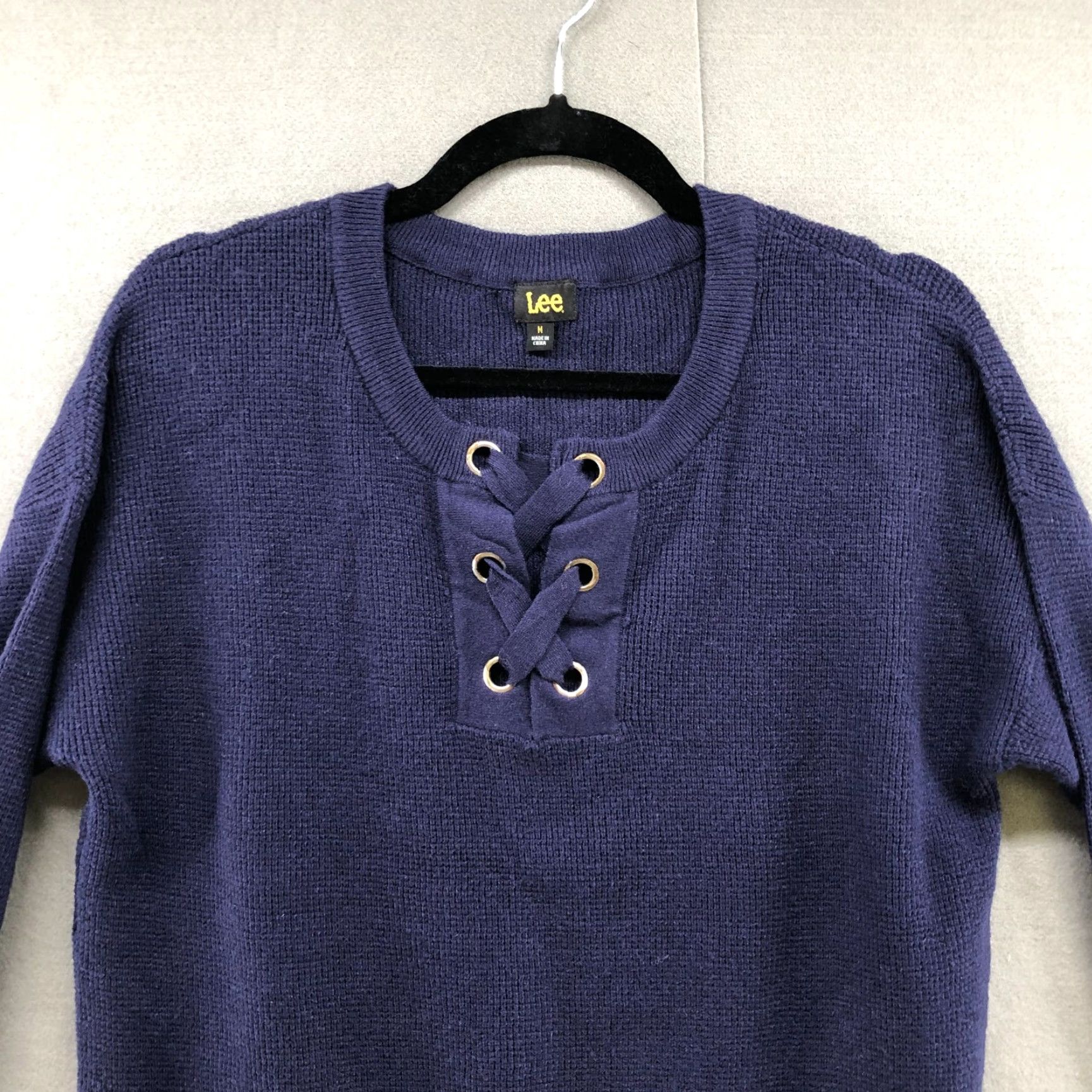 Lee Lee Sweater Womens M Blue Lace Up Front Crew Neck Knit Stretch Pullover Casual Modern (Proceed without extra punctuation) Size M / US 6-8 / IT 42-44 - 3 Thumbnail