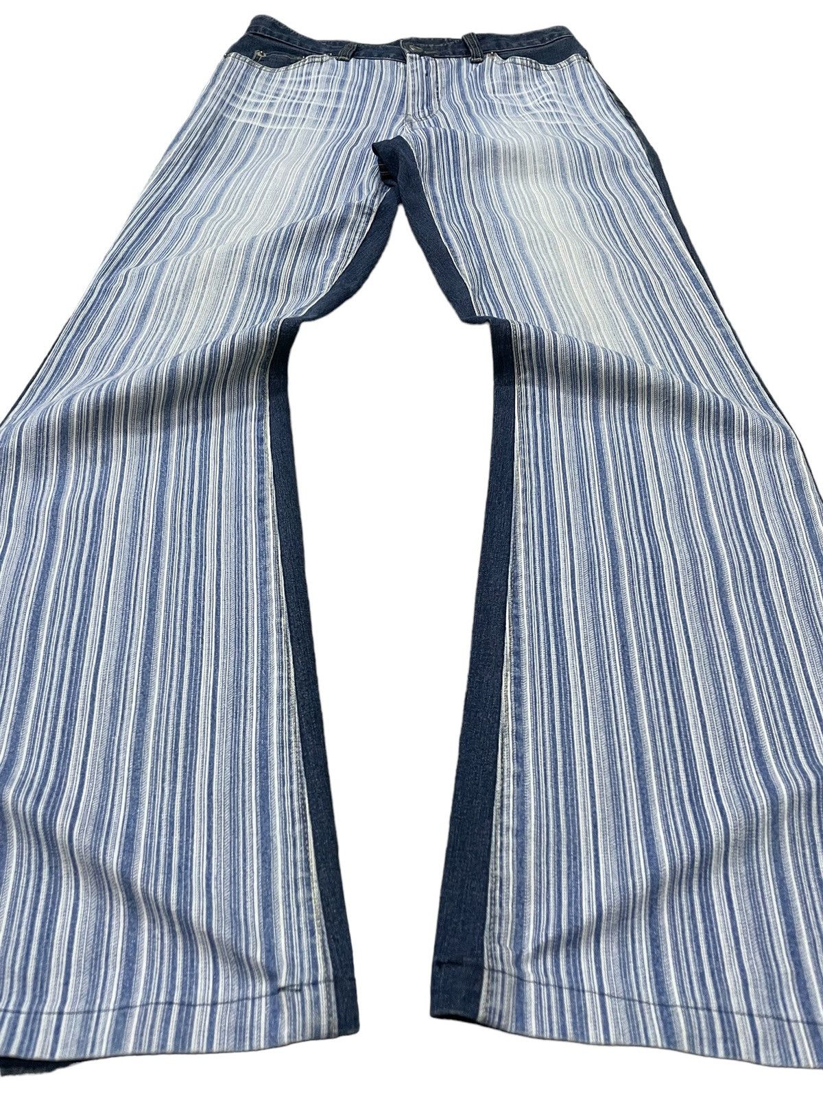 FUSAI × Hysteric Glamour × PPFM Flared Hybrid Border Stripe Japanese Brand Denim Pants Size US 28 / EU 44 - 6 Thumbnail