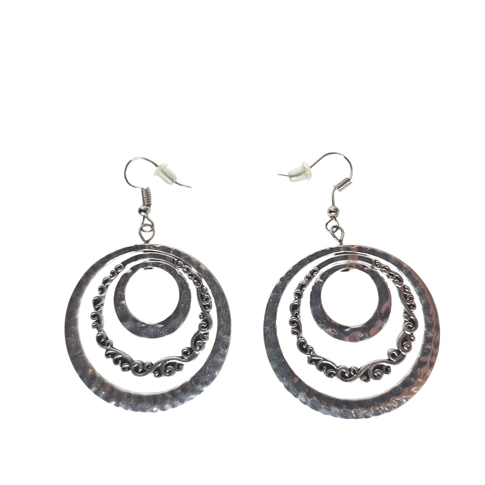 Other Silver Tone Triple Hoop Earrings Fillet Swirl Hammered Boho Size ONE SIZE - 1 Thumbnail