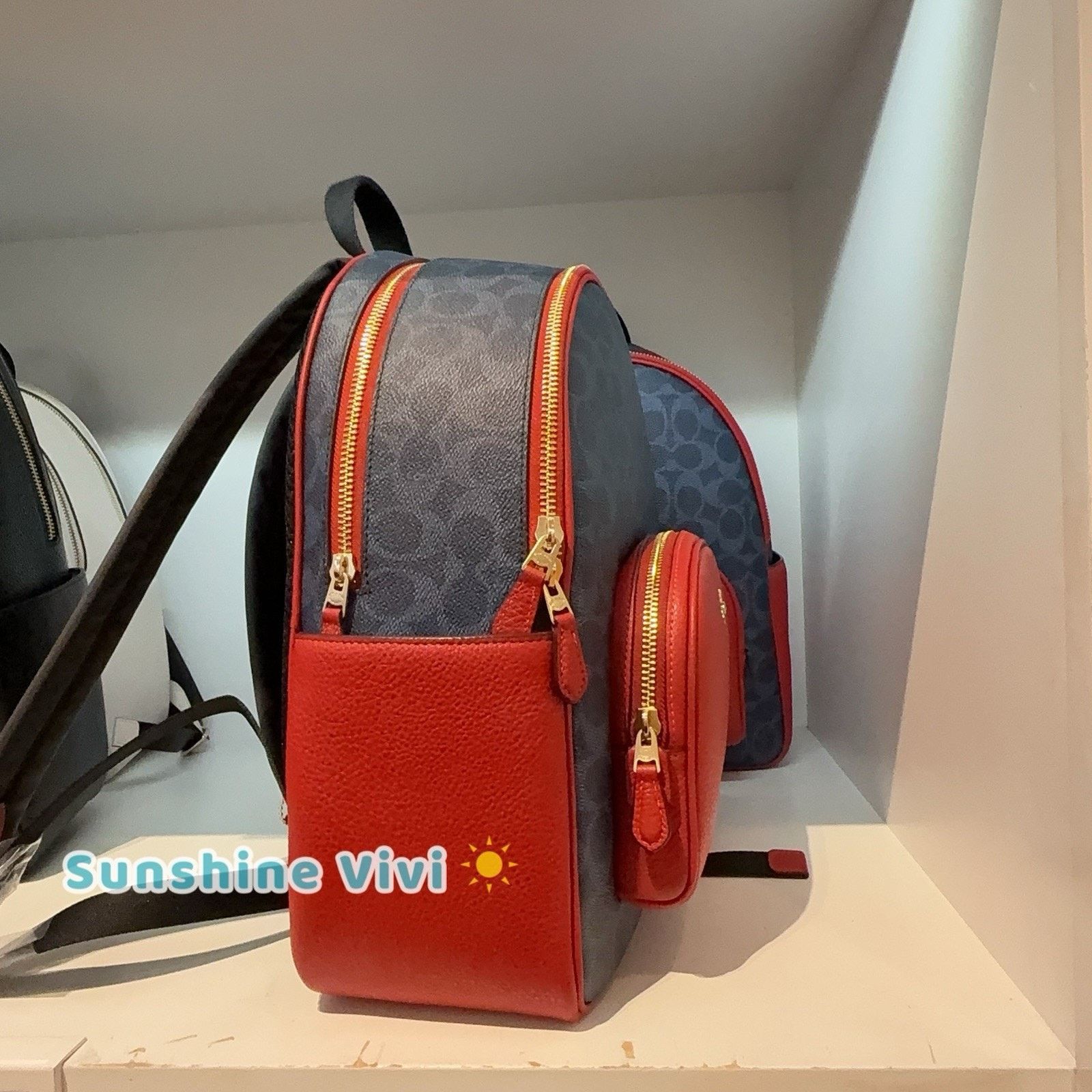 Coach NWT Coach Court Backpack Canvas CZ176 Denim/Bold Red Size ONE SIZE - 4 Thumbnail