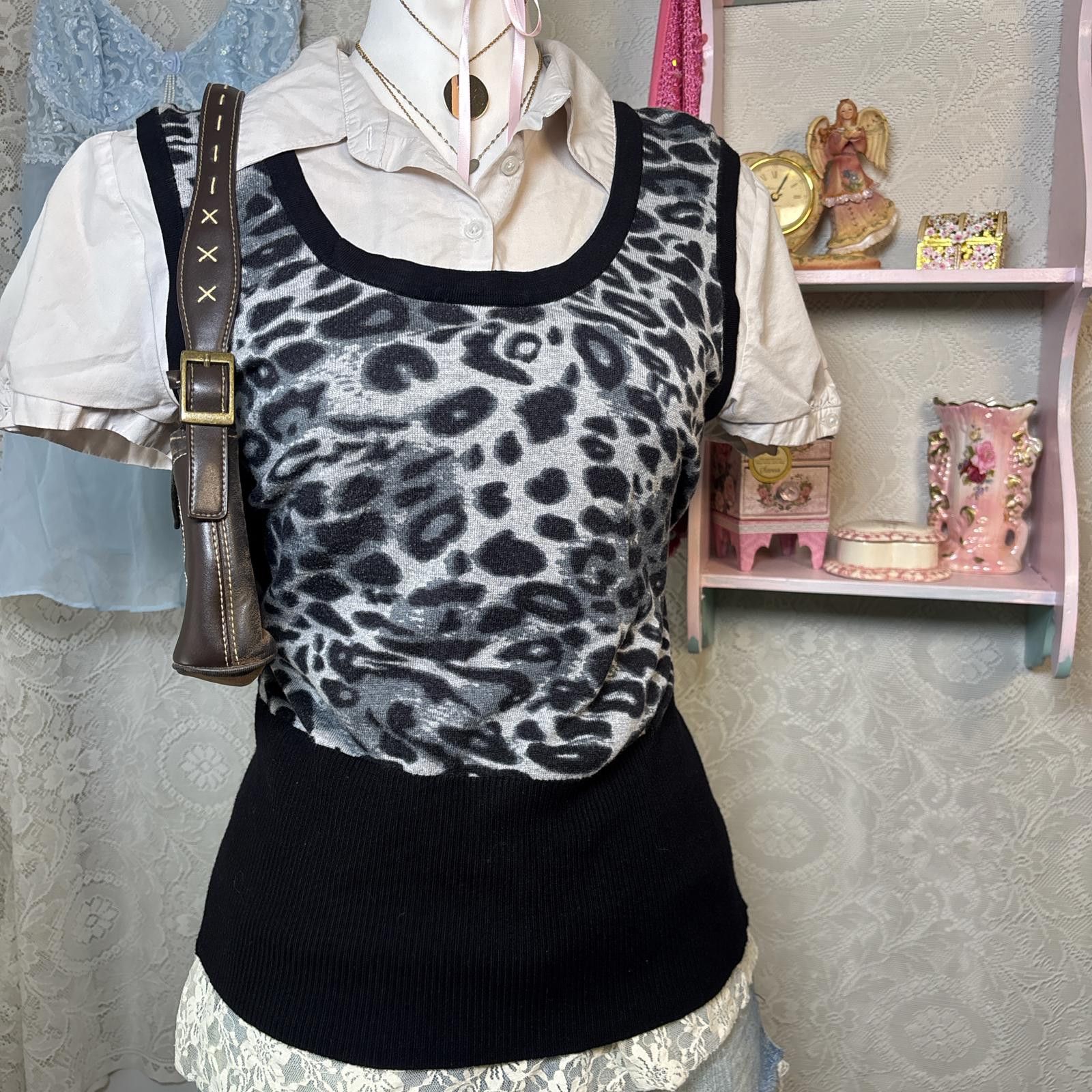 Apt. 9 y2k fitted layered cheetah print blouse Size L / US 10 / IT 46 - 2 Thumbnail