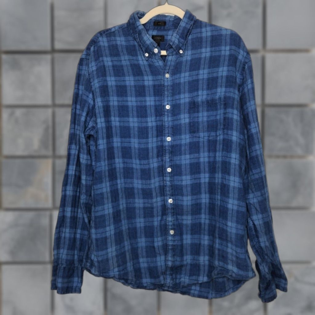 J.Crew VINTAGE J. Crew Baird McNutt Irish Linen Button Shirt Slim XL Blue Plaid Minimal Luxury Men Shirt Long Sleeve Size US XL / EU 56 / 4 - 1 Thumbnail