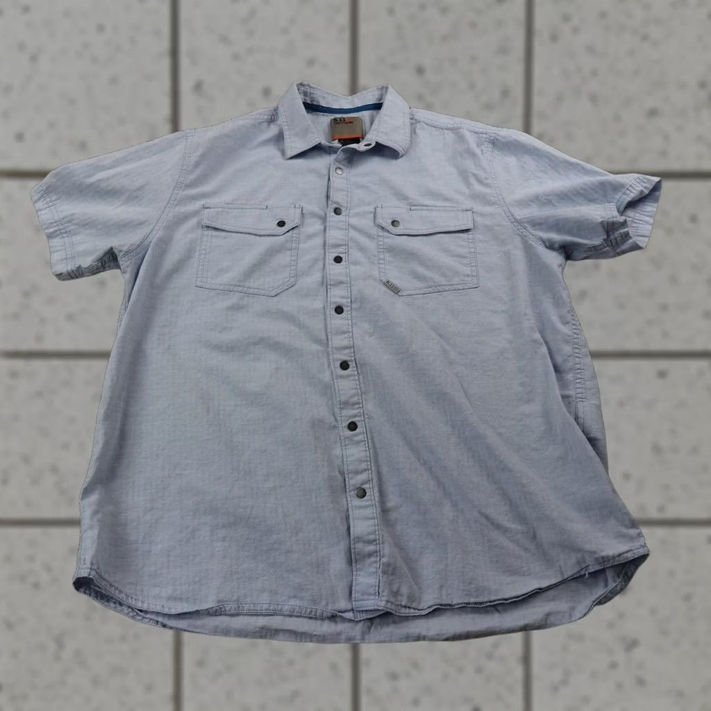 Vintage 5.11 Tactical Shirt Mens L Blue Herringbone Short Sleeve Snap Button Up Workwear Size US L / EU 52-54 / 3 - 1 Thumbnail