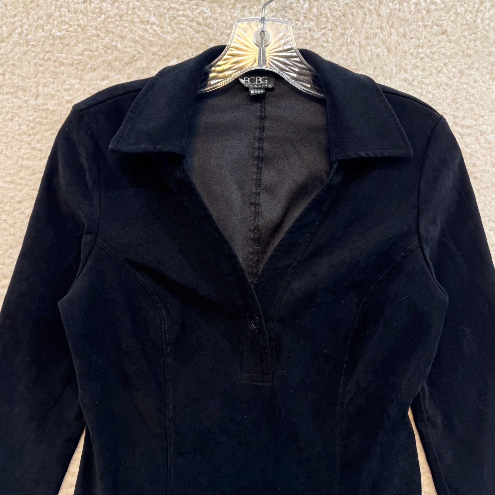 Vintage VINTAGE 90s Y2K BCBG Black Suede Collared Top Blouse Shirt Medium M Office Corpcore Womens Size M / US 6-8 / IT 42-44 - 3 Thumbnail