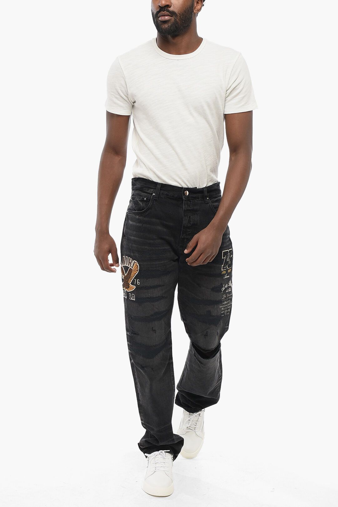 Amiri og1mm0825 Embroidered Varity Eagle Regular Fit Denim Black Size US 33 - 5 Thumbnail